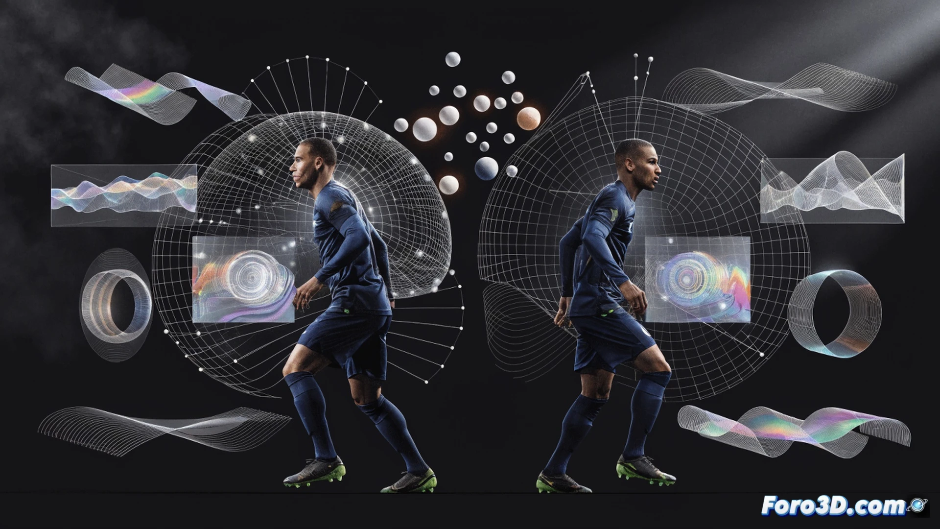 Ismael Bennacer midfield pivot tactical analysis, player in red and black shirt sliding to intercept a pass, eyes locked on ball trajectory, opponent caught off balance, green pitch with chalk lines, 3D motion arrows showing his anticipatory run, glowing heatmap trails behind him, cinematic sports science visualization, low angle shot, dynamic pose, photorealistic render, stadium floodlights casting sharp shadows, technical illustration style, ultra-detailed fabric folds and grass blades