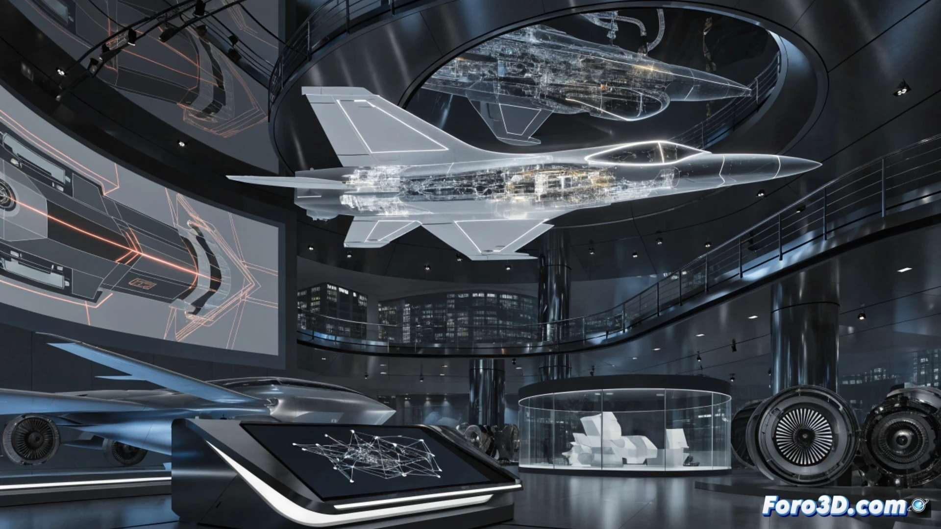 Cinematic engineering visualization of three industry leaders collaborating on a futuristic European fighter jet blueprint, Airbus engineer pointing at holographic wing design, Heidelberger technician adjusting 3D-printed turbine component, Mercedes-Benz specialist inspecting carbon-fiber fuselage section, interactive touchscreen showing aerodynamic flow lines, prototype drone hovering nearby, industrial hangar with metallic surfaces reflecting blue ambient light, photorealistic technical render, dynamic action during development process, glowing holographic schematics floating above workbench, ultra-detailed mechanical joints and rivets, dramatic spotlight illumination