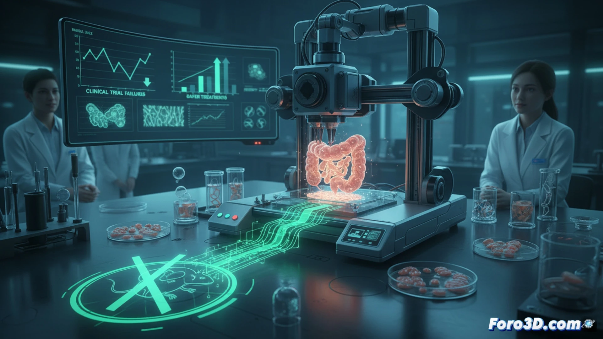 Bioimpresora 3D crea tejido humano rojo vibrante, reemplazando pruebas con animales para fármacos seguros y económicos.