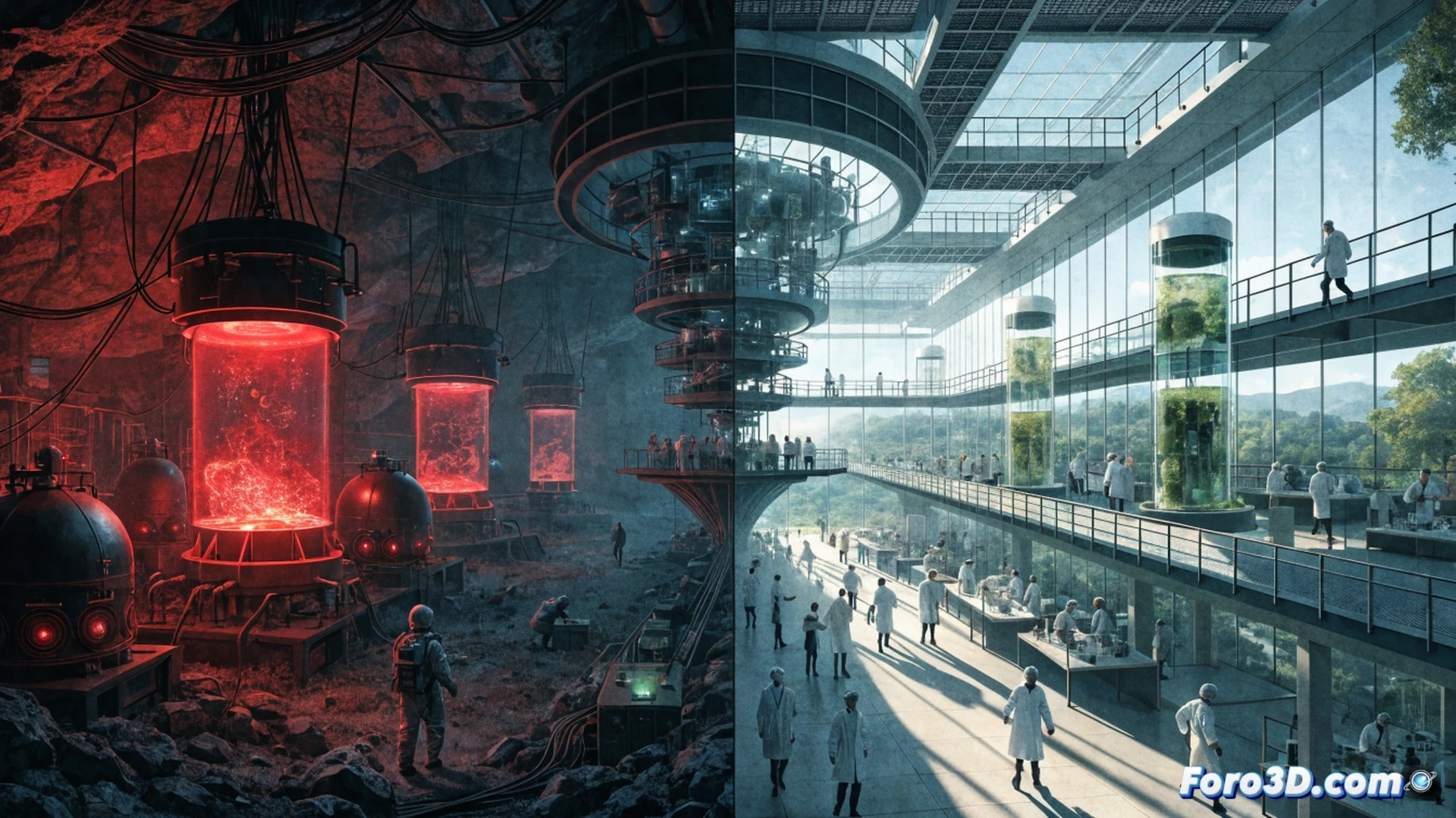 photorealistic image of a high-security biolab interior, researchers in hazmat suits handling glowing vials labeled with biohazard symbols, a large digital screen showing a world map with hidden lab locations marked in red, a broken surveillance camera dangling from the ceiling, a scientist urgently pressing a shutdown button while another monitors a live feed of a viral outbreak simulation, cold fluorescent lighting, metallic surfaces, sterile environment, tension visible in body language, cinematic technical illustration, ultra-detailed lab equipment, stainless steel biosafety cabinets, airlock doors slightly ajar, dramatic shadows, photorealistic render