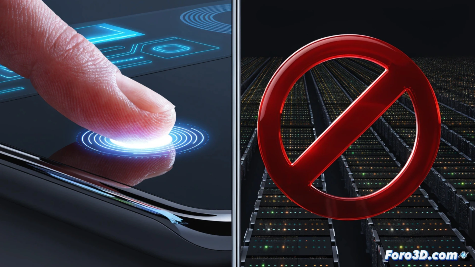 Fingerprint scanner on a smartphone glowing blue, while behind it a massive shadowy database server rack looms with biometric data streams flowing upward, corporate executives in suits pressing buttons on a surveillance panel, marketing graphs overlapping facial recognition camera feeds, dramatic chiaroscuro lighting, metallic and glass reflections, photorealistic technical illustration, action of data extraction happening simultaneously, while ethical boundary lines are crossed, cinematic industrial contrast
