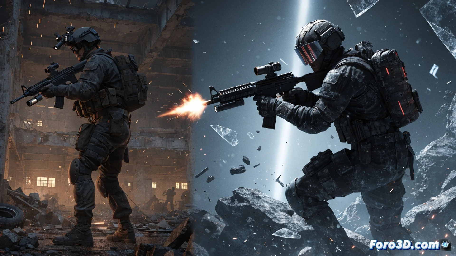 futuristic soldier aiming a high-tech rifle in a combat zone, motion blur trails showing smooth 120 fps gameplay, frame rate counter overlay with stable 120 number, no stutter or lag indicators, next-gen console hardware glowing with blue energy, discarded PS4 and Xbox One consoles fading in background, particle effects of shattered frames falling away, cinematic photorealistic rendering, dynamic lighting from explosions, ultra-detailed weapon textures, clean fast action sequence, technical gaming performance visualization