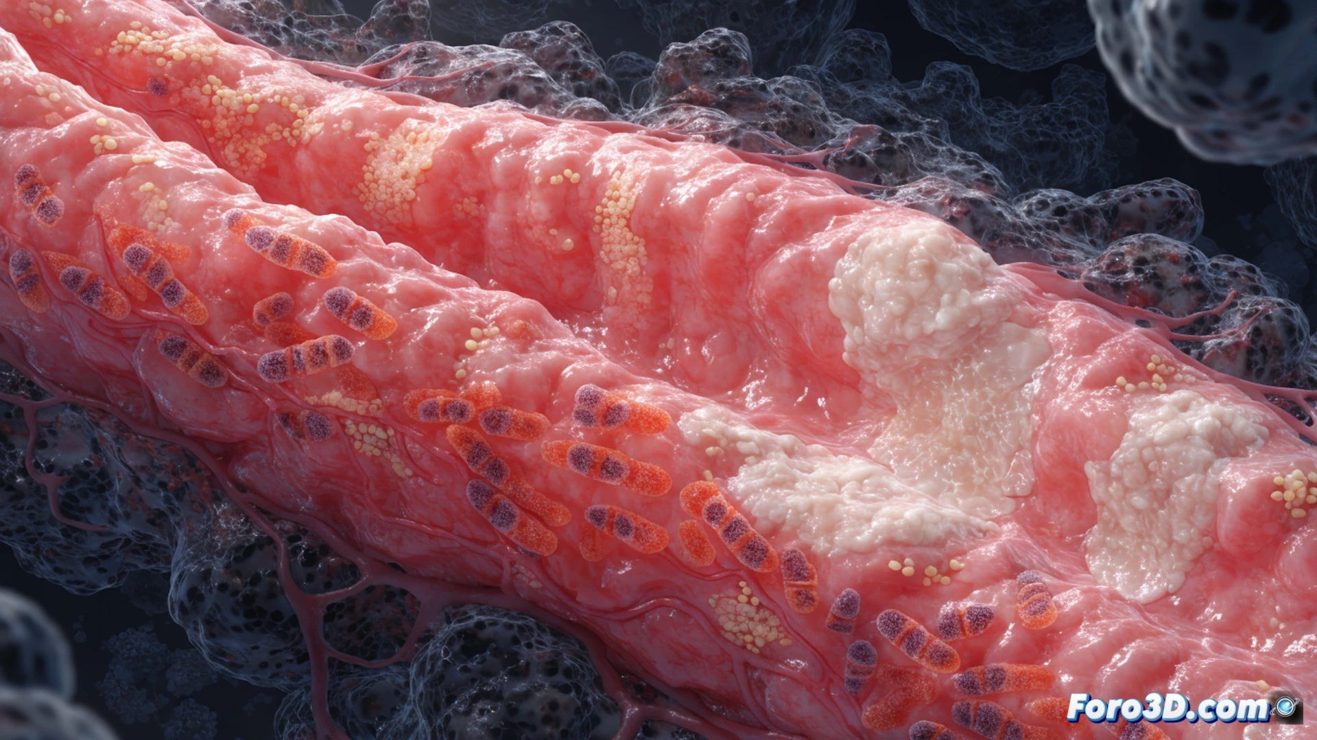 Doctora en laboratorio examinando biopsia de esófago bajo microscopio digital de alta resolución, monitor mostrando análisis de infiltración eosinofílica en tejido esofágico, mientras asistente prepara muestras en gradilla con tubos de ensayo etiquetados, diagrama de esófago inflamado en pantalla táctil, proceso de diagnóstico molecular en curso, iluminación blanca fría de quirófano, bata blanca y guantes azules, microscopio con lentes metálicas, software de análisis histológico en interfaz gráfica, photorealistic technical illustration, fondo con estanterías de reactivos y equipos de laboratorio, enfoque nítido en instrumentos y manos activas, profundidad de campo reducida, estilo cinematic medical visualization.