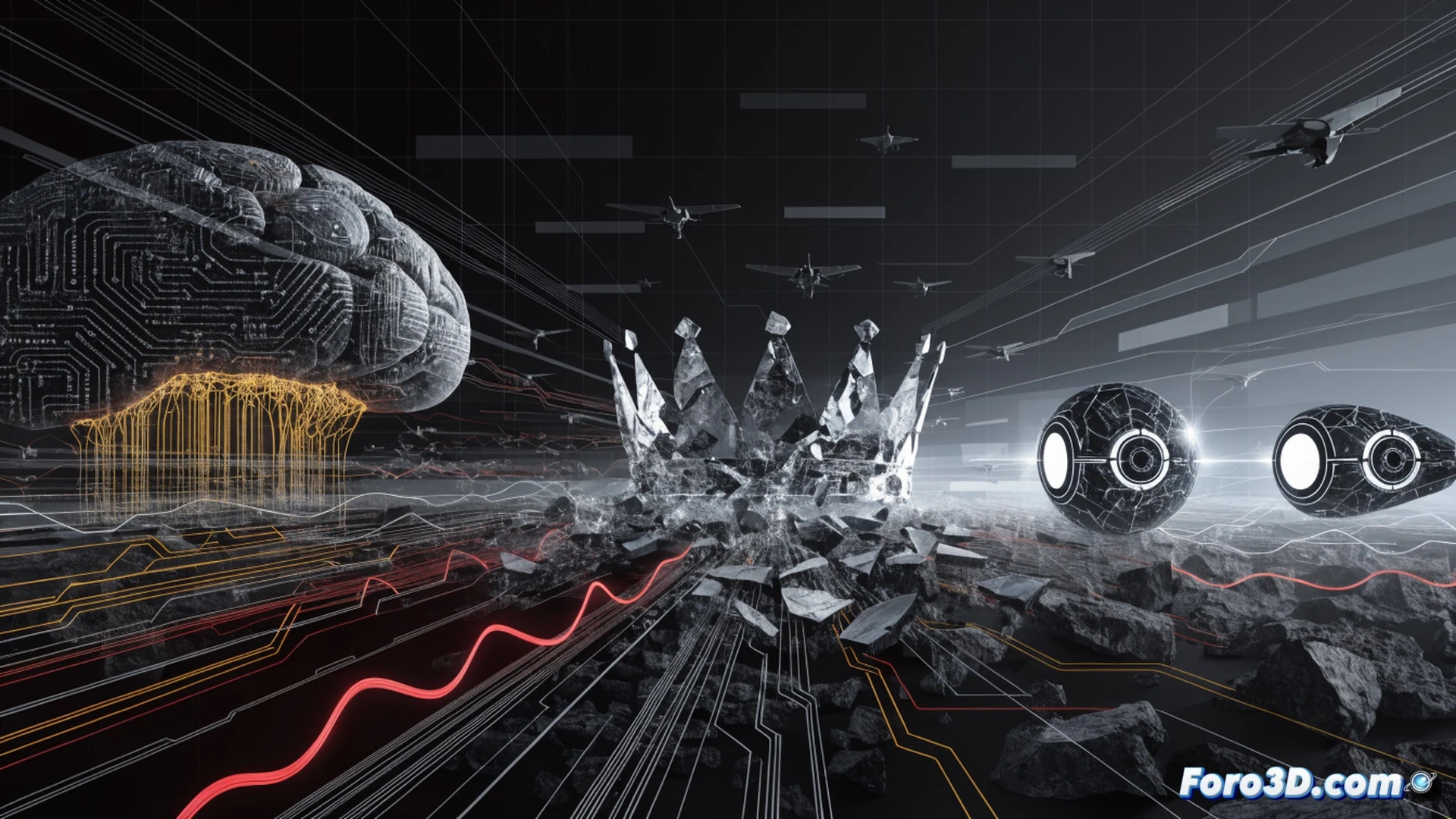 digital battlefield interface showing three AI chat platforms vying for users, ChatGPT logo pixelating and cracking at 46 percent market share while Gemini and Claude logos glow brightly with upward arrows, user avatars migrating between platforms through glowing data streams, ethical warning symbols flickering near military contract documents in the background, futuristic command center atmosphere, holographic graphs displaying user decline and competitor growth, cinematic technical illustration, neon blue and orange highlights, photorealistic render, sleek glass panels reflecting code lines, chaotic yet organized data flow visualization