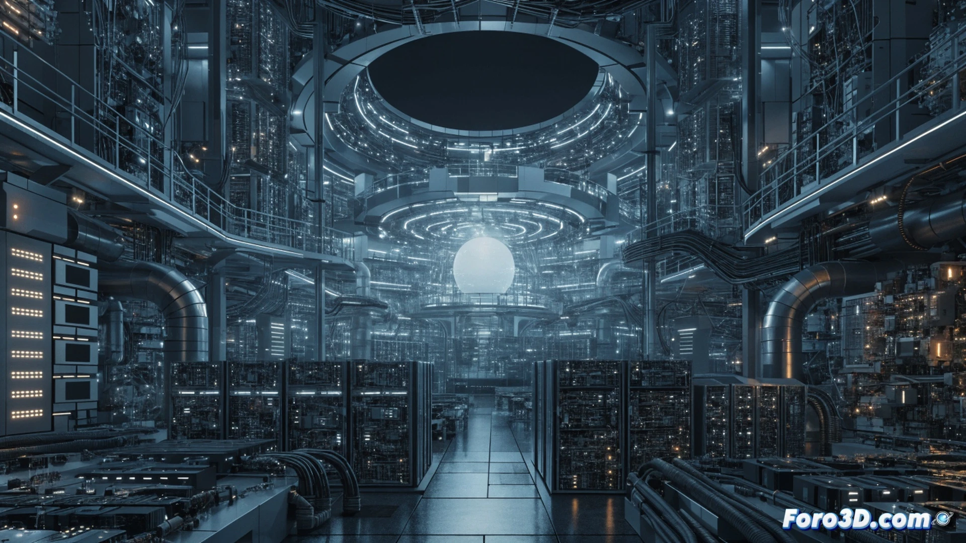 Photorealistic technical illustration of massive Chinese AI data center construction, rows of Huawei Ascend servers being installed by robotic arms, fiber optic cables connecting server racks into a unified national network, glowing blue data streams flowing between nodes, workers in cleanroom suits monitoring holographic displays showing real-time AI processing loads, overhead view of the vast facility with cooling towers and power infrastructure, dramatic industrial lighting with cool blue and warm orange tones, ultra-detailed mechanical components, cinematic engineering visualization, action of network integration and hardware deployment in progress