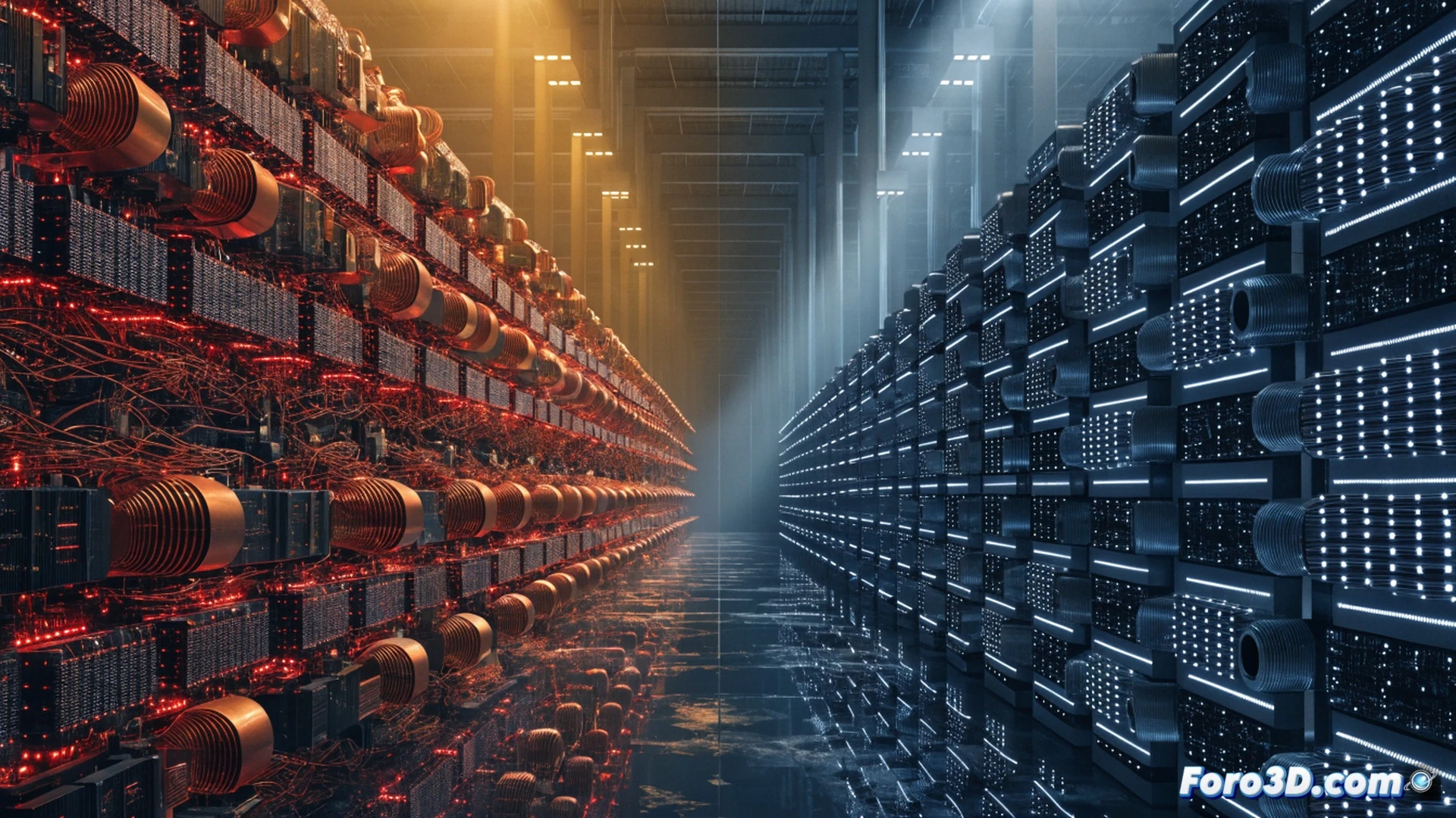 Chinese supercomputer LineShine interior, rows of custom processors glowing with intense blue light, cooling tubes pulsing with coolant flow, data cables arranged in precise geometric patterns, engineers in protective gear monitoring holographic performance displays showing real-time processing activity, subtle heat haze rising from the densely packed computing modules, modern clean-room environment with reflective metallic surfaces, cinematic technical visualization, dramatic top-down perspective emphasizing scale and complexity, photorealistic engineering render, sharp focus on processor clusters and thermal management systems