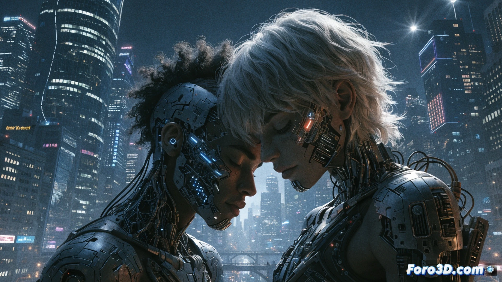 cyberpunk city street scene at night, two figures fist-bumping in a neon-lit alley, one holding a vintage datapad from 1988 displaying cyberpunk tabletop rules, the other wearing augmented reality glasses showing a chat interface with choom slang, holographic speech bubbles fading between them showing linguistic evolution, cracked concrete ground reflecting pink and blue neon, graffiti with cyberpunk symbols on walls, cinematic photorealistic render, dramatic volumetric lighting, rain-slicked surfaces, detailed cybernetic arm prosthetics, motion blur on passing hovercar, ultra-detailed urban decay textures, technical illustration style with visible circuit patterns on clothing