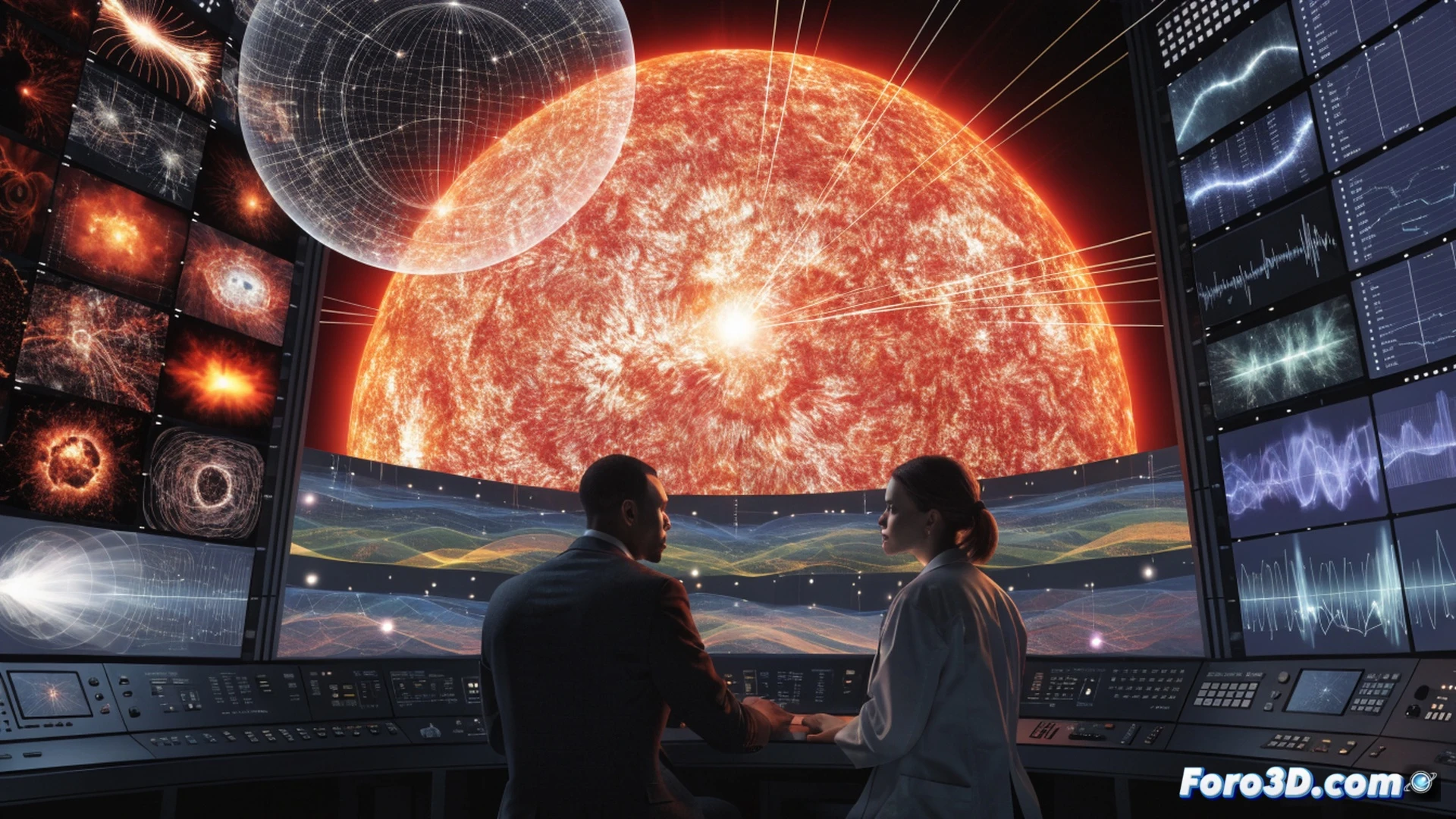 solar atmosphere surface showing bright plasma regions increasing in intensity three hours before a flare eruption, plasma streams moving upward in chaotic arcs, magnetic field lines glowing around active sunspot group, solar observatory satellite in foreground with sensor arrays pointed at sun, real-time data graphs displaying brightness fluctuations and plasma velocity measurements on screens, cinematic engineering visualization, dramatic golden-orange lighting, intense solar corona detail, photorealistic space mission render, ultra-detailed plasma dynamics