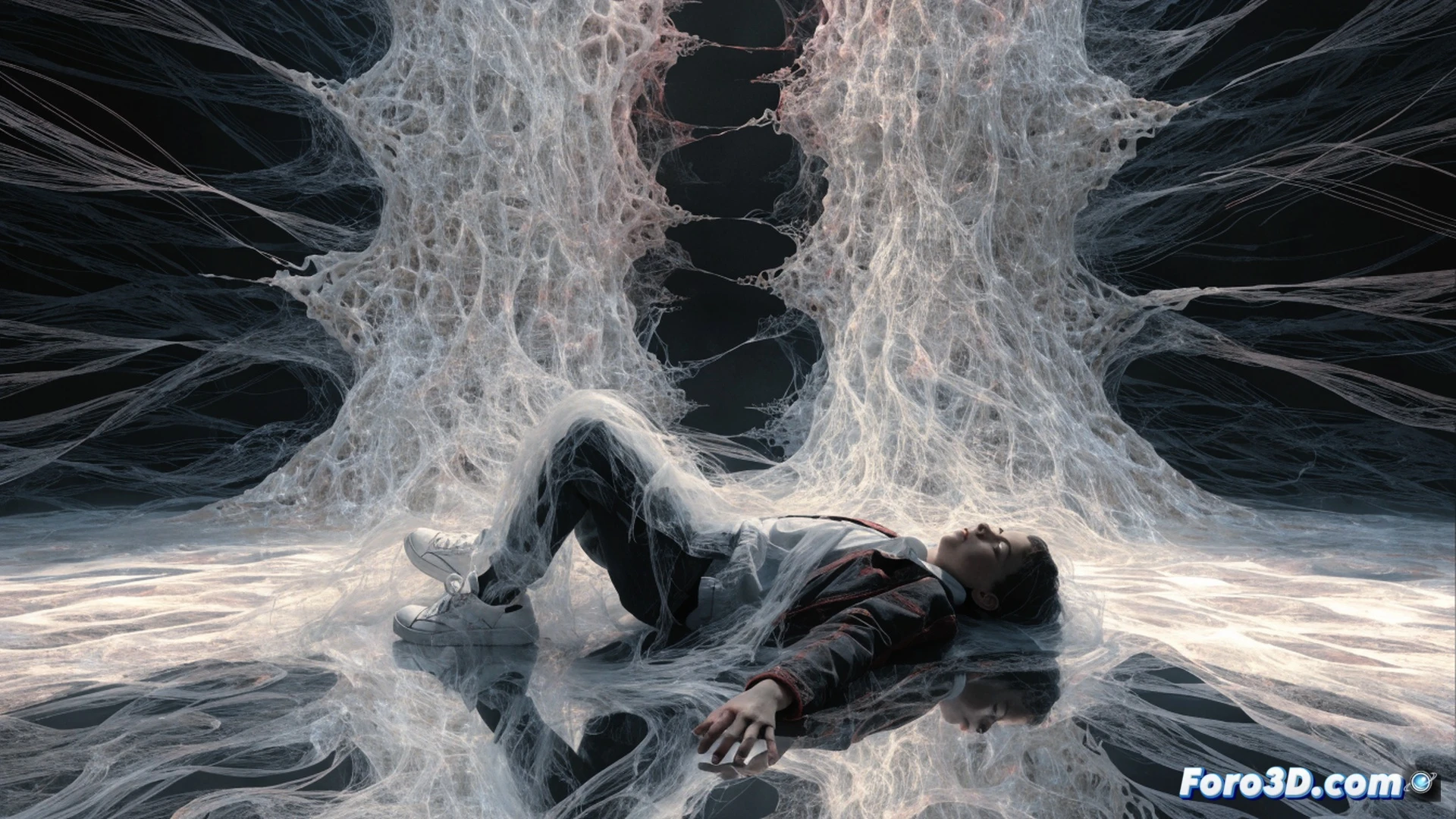 adolescent transparent figure floating above a hospital bed, faint golden energy threads connecting his chest to a glowing book on the nightstand, medical monitors showing flatline with ghostly pulse waveforms flickering, dust motes suspended in moonlight, warm amber light from a desk lamp illuminating open pages, cinematic photorealistic style, shallow depth of field, ethereal atmosphere, subtle particle trails suggesting consciousness transition, ultra-detailed bedroom interior with medical equipment, dramatic chiaroscuro lighting, emotional stillness