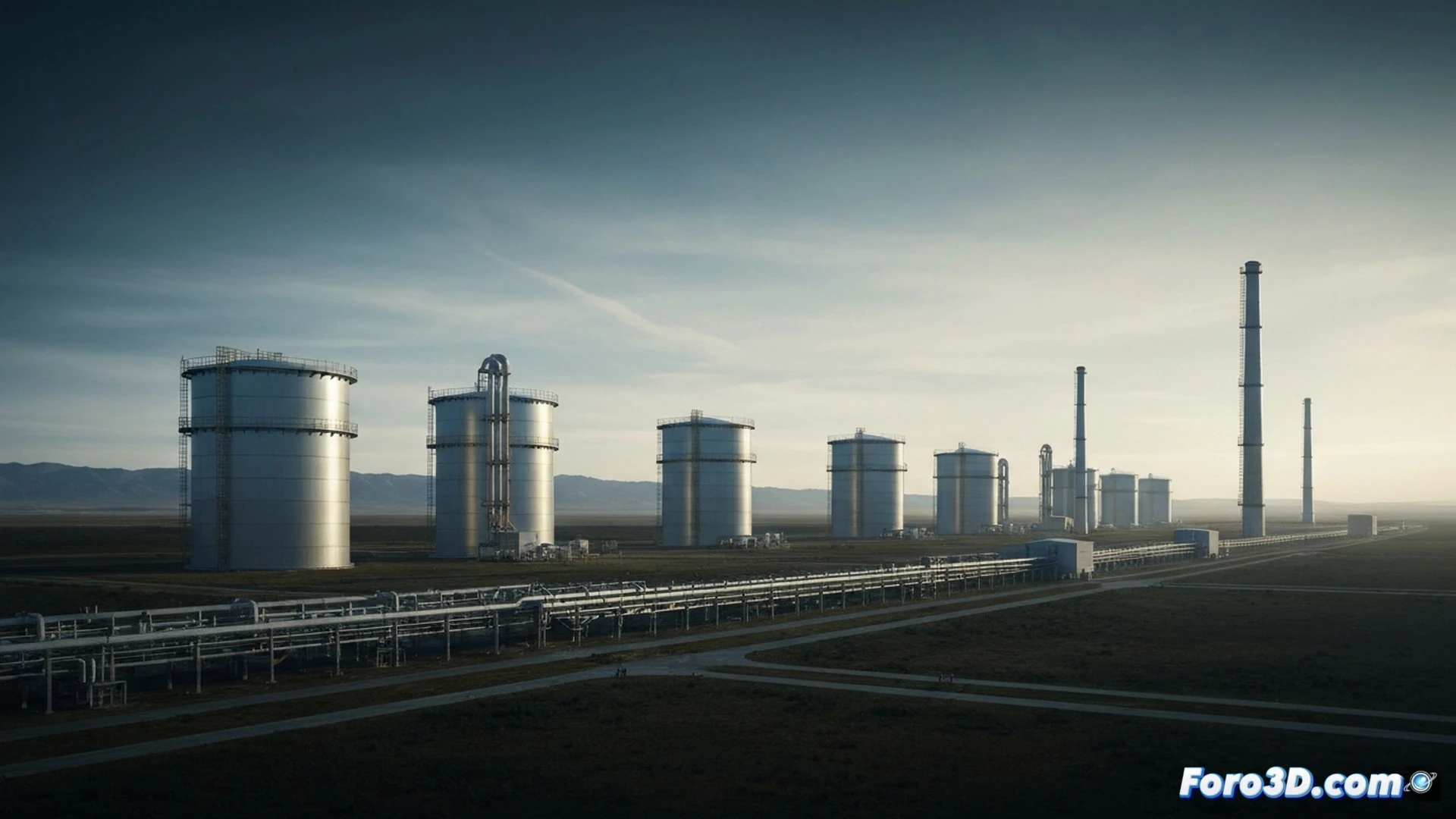 large industrial carbon capture facility with massive pipes and storage tanks, concrete cracks spreading across the foundation while steel pipes show visible rust and stress fractures, a maintenance worker in protective gear standing near a control panel displaying red warning indicators, broken gauge with needle stuck at zero, leaking valves dripping condensation, empty CO2 storage sphere with corroded surface, abandoned equipment in foreground, dramatic shadows from harsh overhead industrial lighting, cinematic photorealistic technical illustration, ultra-detailed mechanical deterioration, cold grey and blue color palette, atmospheric haze, sense of decay and failure