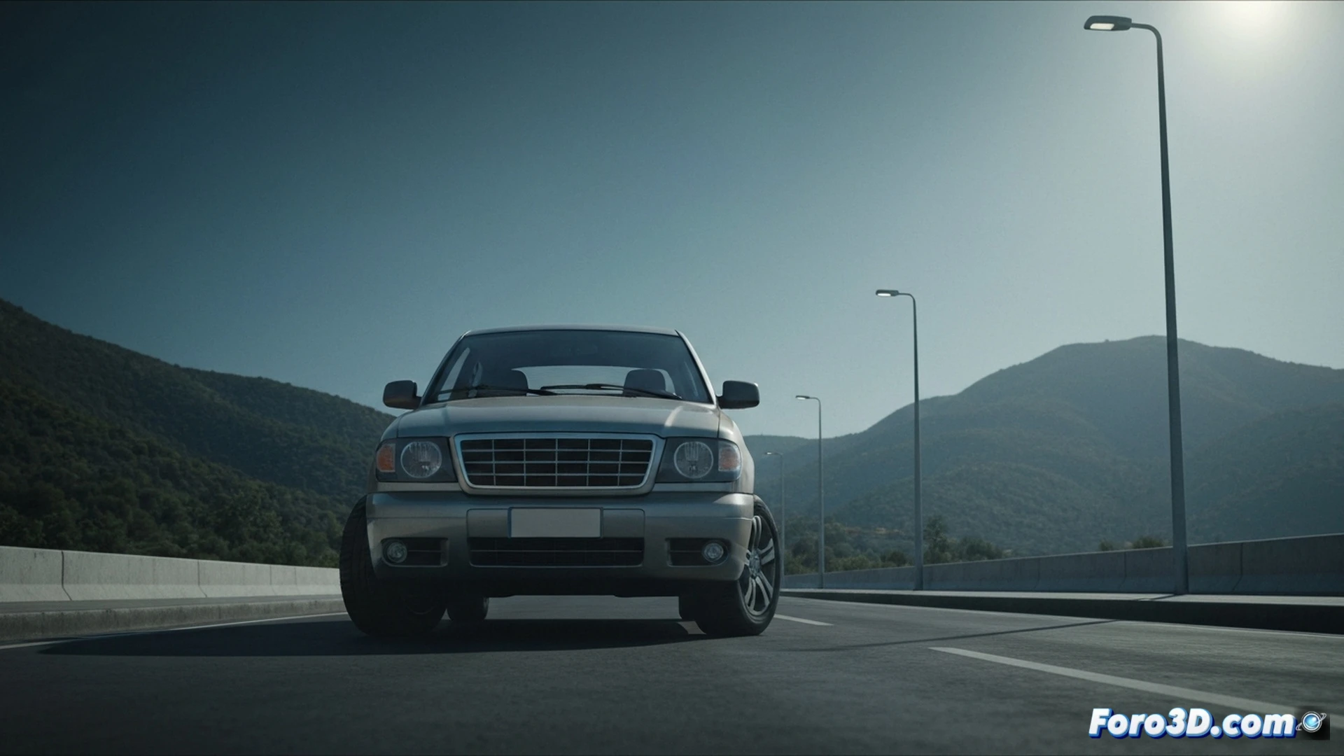 SUV blanco impactando contra un pórtico de estacionamiento bajo, portaequipajes de techo deformado y equipaje partido, barras de anclaje dobladas y astilladas contra la estructura metálica del techo, cristales rotos y plásticos fragmentados en el punto de colisión, ramas de árbol rozando el lateral, escena de accidente en zona urbana con señal de altura limitada, estilo cinematic photorealistic, iluminación de atardecer con sombras alargadas, detalles de ingeniería en los soportes del portaequipajes y la carrocería abollada, alto contraste, texturas de metal y pintura dañada visibles, ángulo bajo mostrando la violencia del impacto