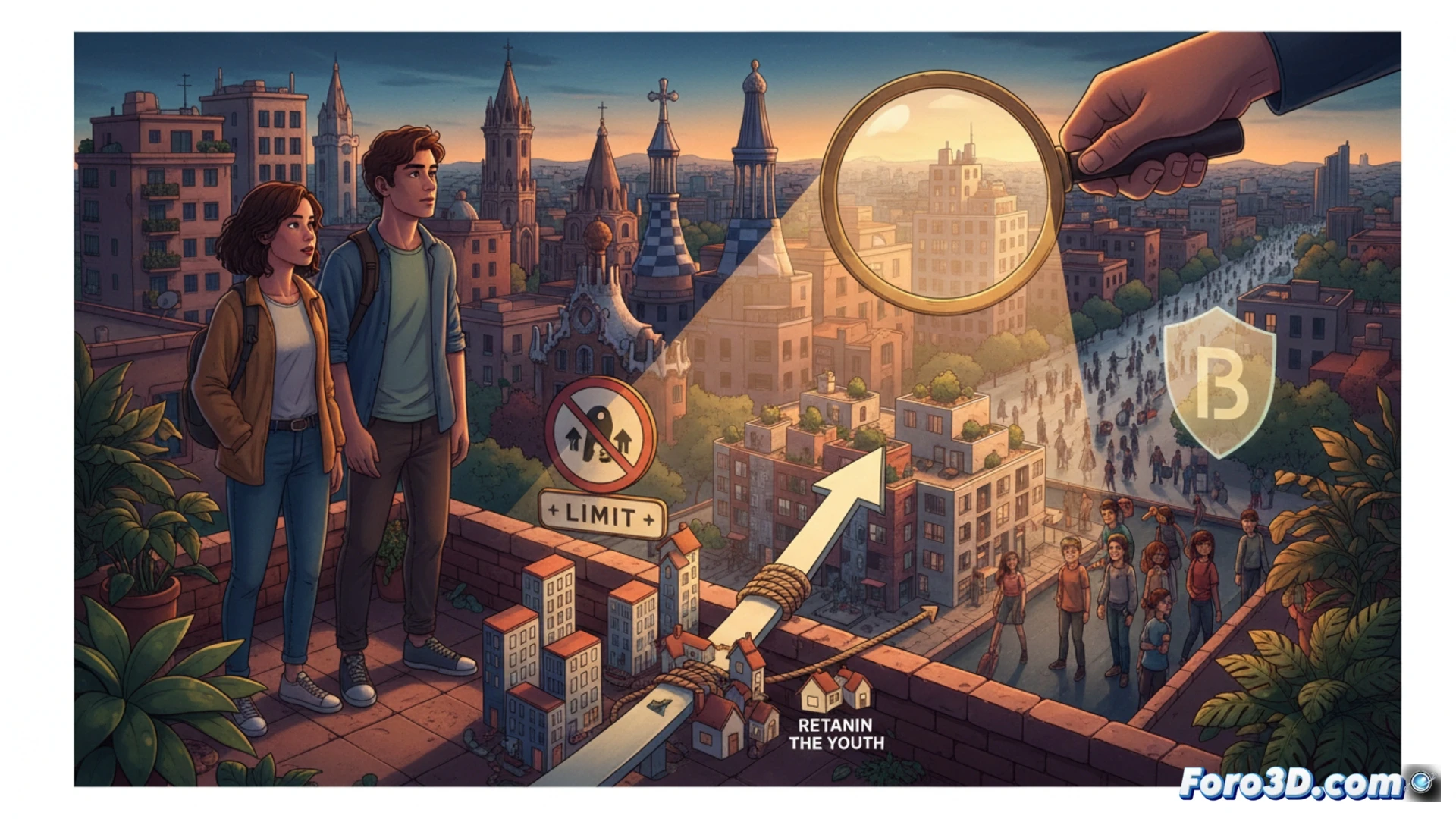 urban planning meeting scene, Barcelona mayor Jaume Collboni pointing at a digital city map projected on glass, holographic data showing rising rent prices and decreasing youth population, miniature building models of affordable housing complexes on table, technical infographics of rental regulation zones and tourist apartment restrictions, cinematic architectural visualization, warm amber lighting from ceiling fixtures, blue glow from screens, photorealistic render with precise geometric details, action of decision-making demonstrated through hand gesture toward key metrics