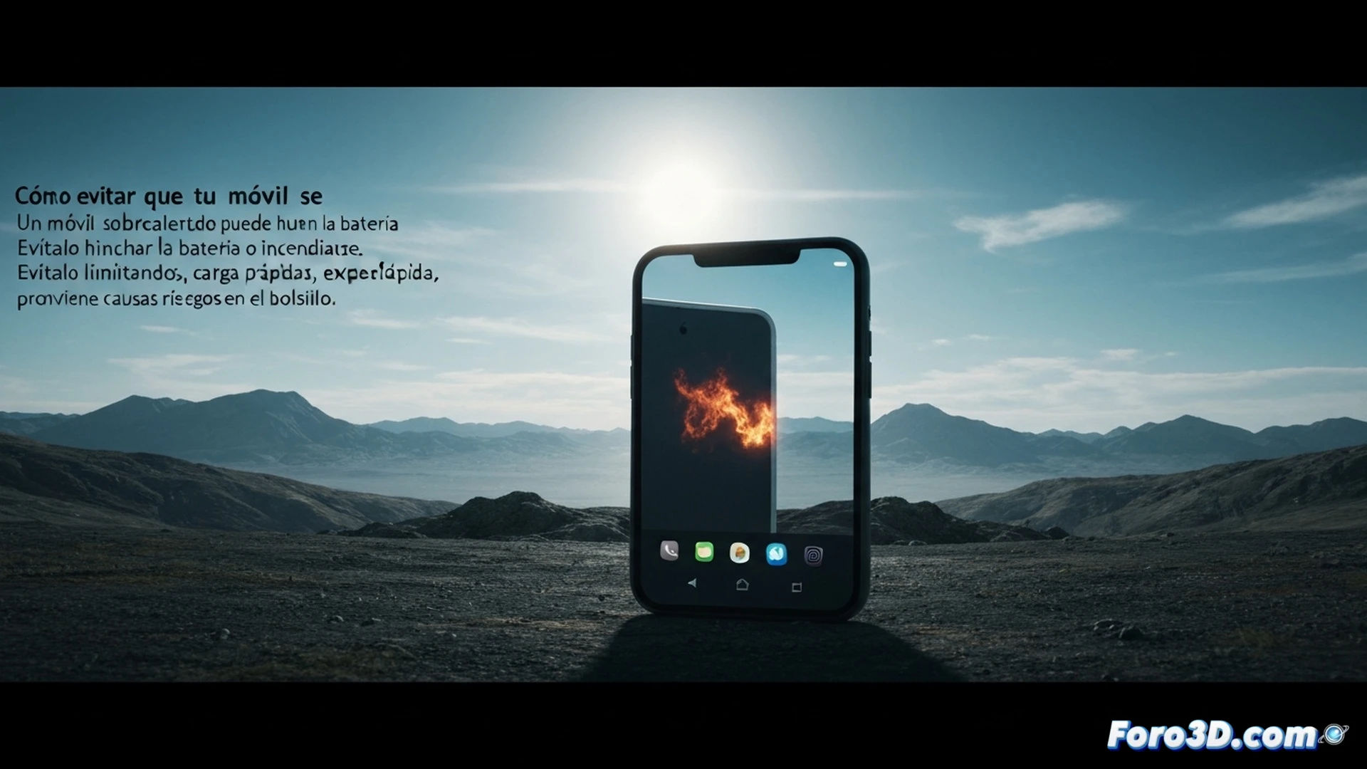 smartphone internal battery swelling under extreme heat, lithium-ion cell layers separating and deforming, cracked rear glass lifting upward, internal temperature gauge showing critical red zone, device placed on a sun-exposed car dashboard, charging cable connected during gaming session, CPU chip glowing orange, thermal paste drying out, cinematic engineering visualization, dramatic side lighting, metallic frame reflecting heat waves, photorealistic technical illustration, ultra-detailed circuit board and battery components, high contrast warning atmosphere