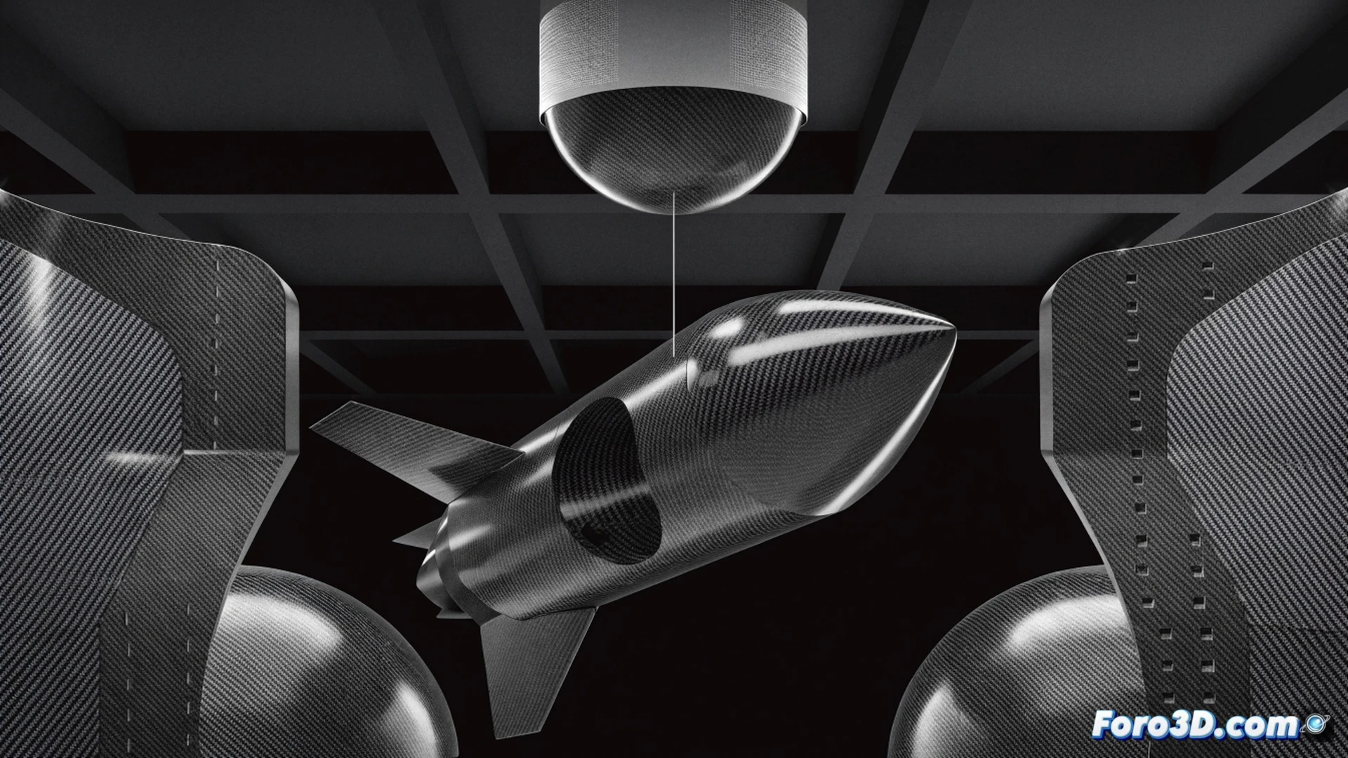 automated robotic arm depositing continuous carbon fiber filament onto a missile nose cone during CF3D additive manufacturing process, layer-by-layer composite buildup visible, real-time digital twin interface showing stress analysis data on holographic monitor beside the printer, industrial cleanroom environment, bright white LED lighting casting sharp shadows, carbon fiber strands glowing under UV curing light, photorealistic engineering visualization, hyperdetailed mechanical joints and resin nozzles, military-grade metallic component texture