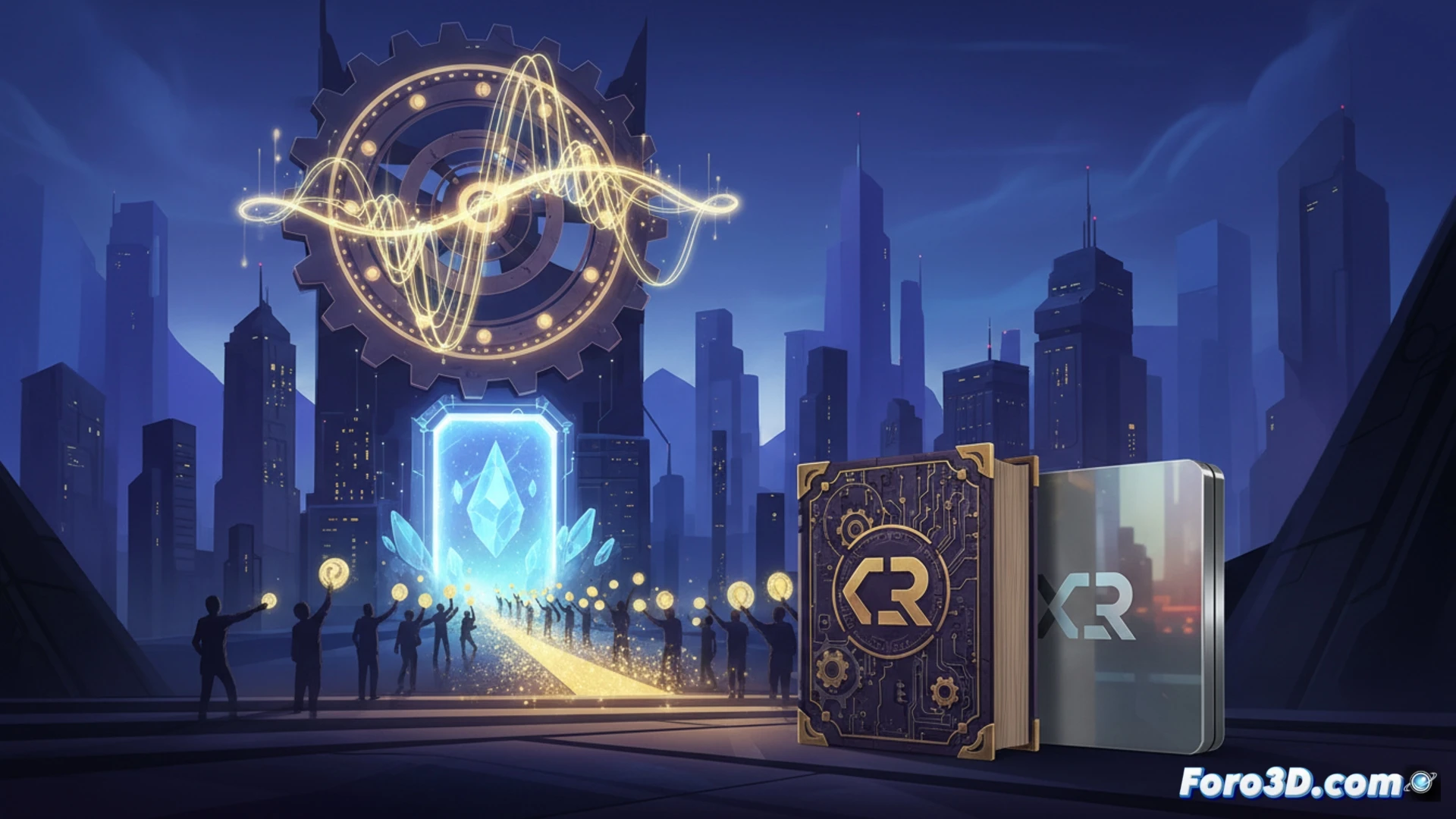photorealistic scene of a gamer’s hands placing a steelbook case on a glowing financial graph display, while a digital padlock icon hovers over pre-order buttons on a monitor showing 60$ and 10$ extra options, a hidden wire connects the controller to a stock market ticker, dramatic blue and orange lighting, cinematic engineering visualization, metallic reflections on the steelbook, abstract data streams flowing from the game disc into a bank vault silhouette, ultra-detailed textures, high-contrast industrial shadows