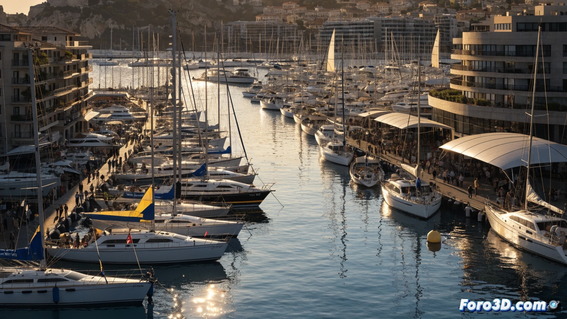 aerial view of over one hundred sailing yachts leaving Palma port at dawn, white sails unfurling in synchronized action, bow waves cutting through calm Mediterranean water, six distinct boat classes visible by hull shape and rigging, port cranes and luxury yachts in background, technical illustration style, photorealistic marine lighting, crisp reflections on water surface, dynamic composition showing fleet movement, detailed rigging lines and deck hardware, soft golden sunrise contrast against navy blue sea