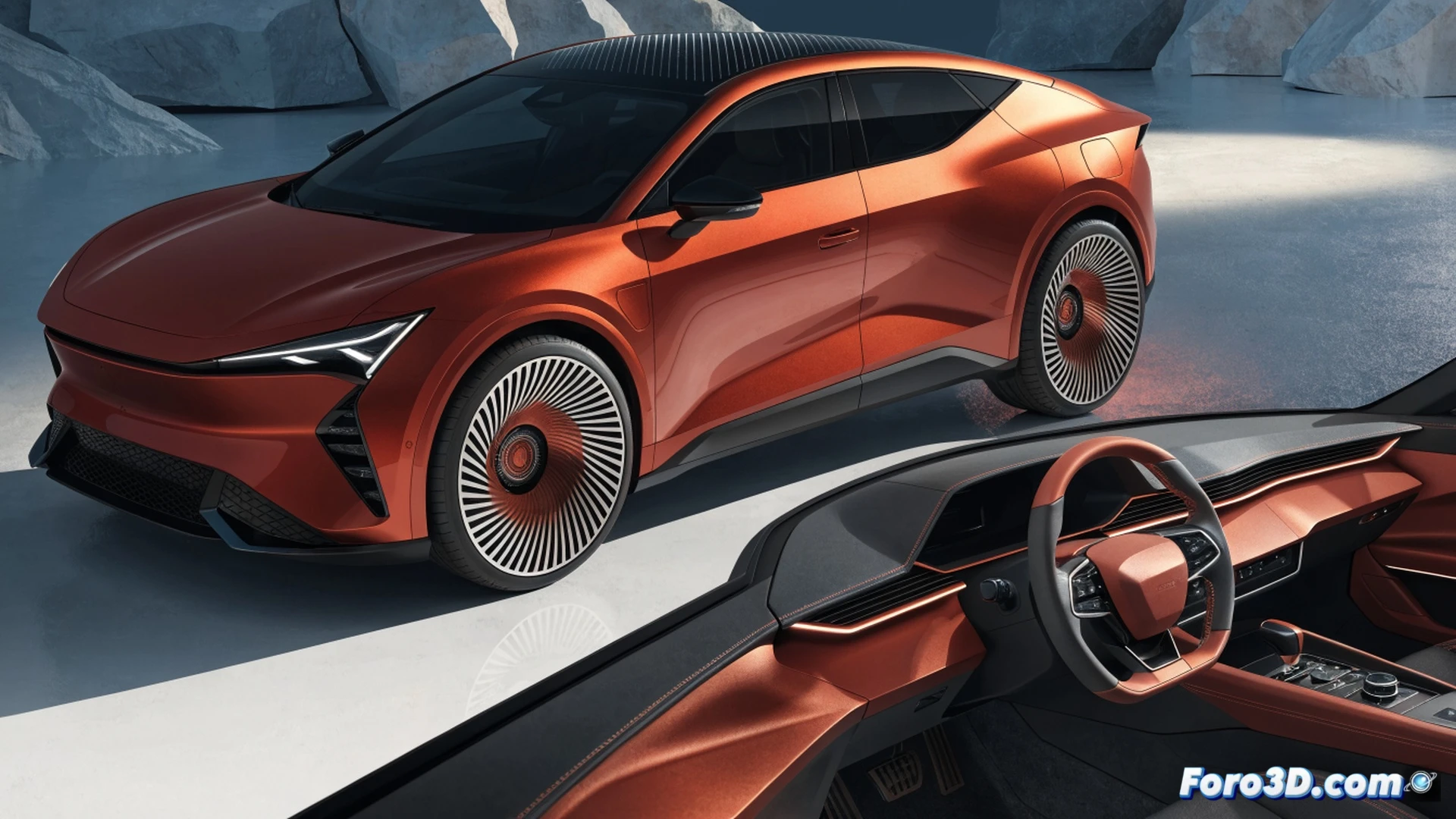 Cupra Tavascan SUV eléctrico en un taller de ingeniería con batería de 58 kWh parcialmente expuesta, mostrando el proceso de ensamblaje del módulo de potencia, cables de alta tensión conectados al motor de 190 CV, mientras un técnico sostiene un mandó físico frente a la pantalla táctil central, demostrando la interfaz de control, herramientas de diagnóstico sobre el capó abierto, estilo cinematic photorealistic, iluminación industrial con focos LED azules y blancos, superficies metálicas reflectantes, detalles de ingeniería automotriz, render técnico ultra detallado