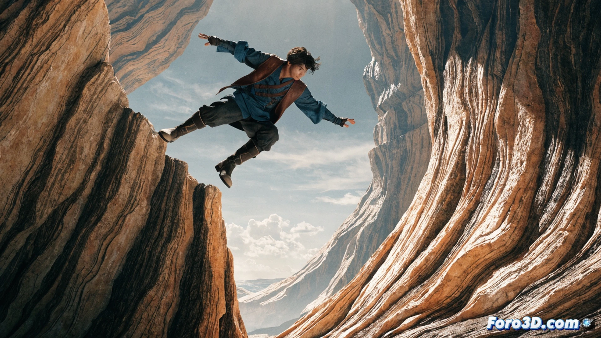 Dallas Liu as Zuko executing a precise firebending combat move, mid-air kick with flame trail from his foot, wooden training dummies splintering on impact, no stunt double visible, authentic martial arts form, dynamic motion blur on his robes, glowing orange fire particles around his fists, traditional Fire Nation training courtyard, cinematic photorealistic style, dramatic low-angle lighting, sweat on his face showing physical exertion, high-speed shutter freeze frame capturing the action peak, ultra-detailed fabric texture and flame refraction, realistic physics simulation of fire and debris