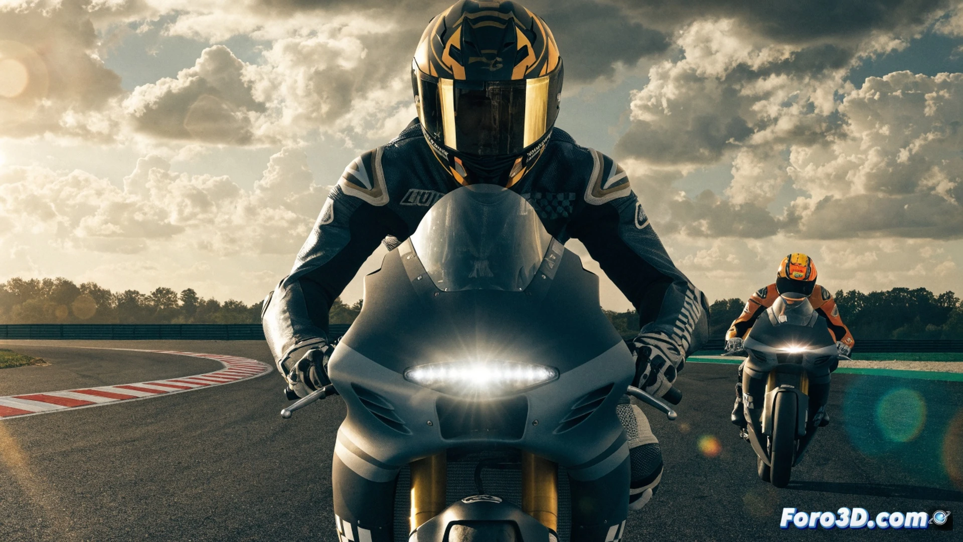 Moto2 racing motorcycle leaning into a high-speed corner at Assen circuit, rear tire smoking under acceleration, front suspension compressed, track curbstones blurred in foreground, pit board showing pole position indicator, aerodynamic winglets cutting through air, cinematic photorealistic action shot, dynamic motion blur, helmet visor reflecting grandstand crowd, golden hour lighting casting long shadows, carbon fiber texture visible on fairing, racing leathers with sponsor logos, dramatic speed effect, ultra-detailed mechanical components, sharp focus on tire tread and brake disc glowing orange from heat