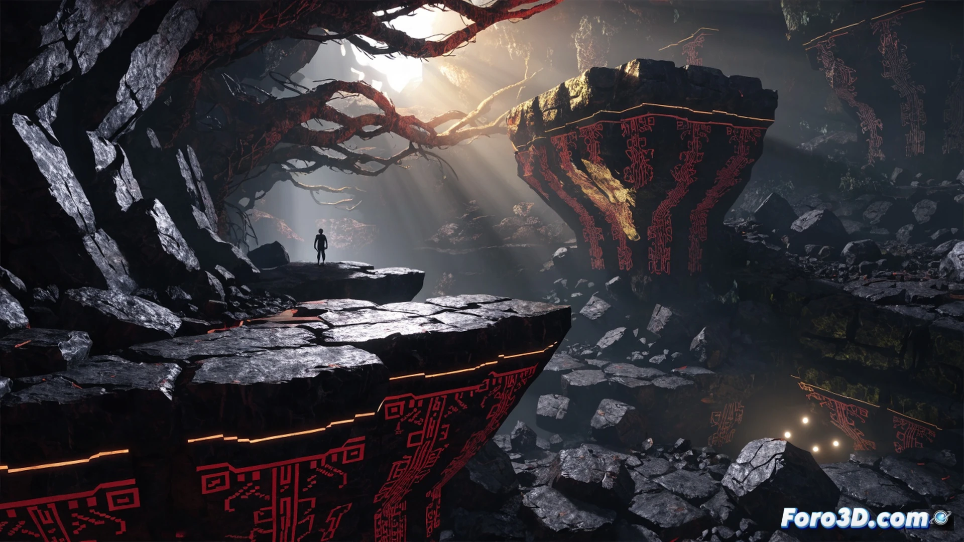 Pixel art metroidvania scene with dynamic lighting effects, a hooded character holding a glowing lantern casting shifting shadows on crumbling stone walls, dark pixelated environment with flickering torchlight revealing hidden platforms and enemies lurking in corners, Unity engine development interface elements faintly visible in background, contrast between low-resolution sprites and modern real-time illumination, dramatic chiaroscuro lighting, atmospheric fog, particle effects from dust motes dancing in light beams, cinematic dark fantasy visualization, detailed pixel textures with volumetric light rays penetrating through arched ruins