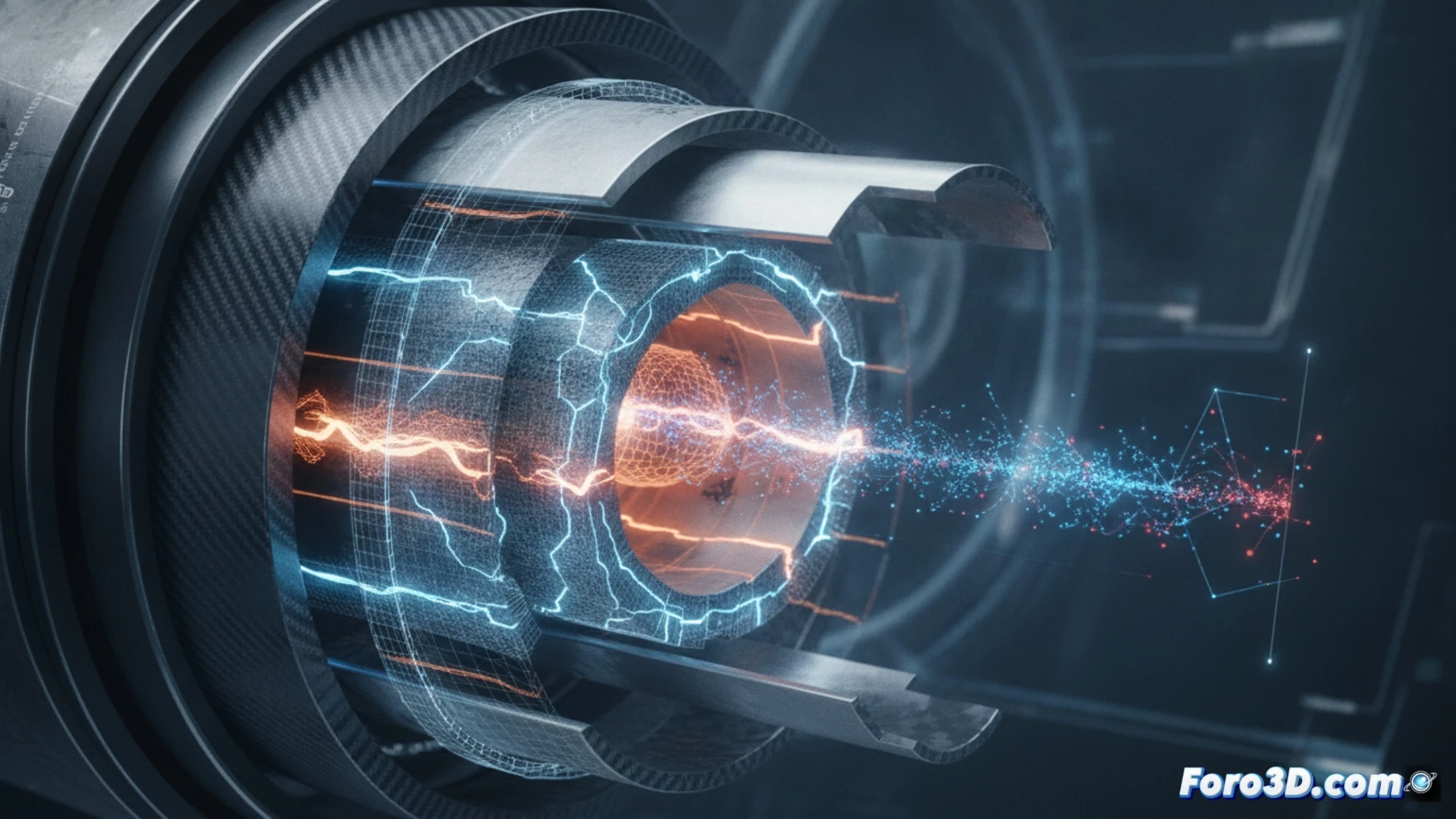 Simulación 3D de delaminación por fatiga en material compuesto de reactor nuclear con capas separándose