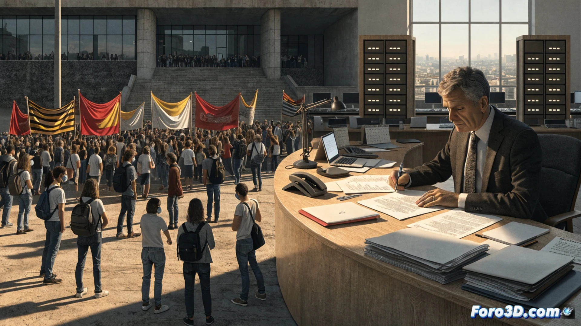 photorealistic scene of a teacher s desk with stacked papers labeled deduction notices, a calculator showing 3700, and a clock ticking, while a broken piggy bank spills coins, symbolizing lost salary, dramatic shadows, cinematic lighting, empty classroom background, melancholic atmosphere, technical illustration style