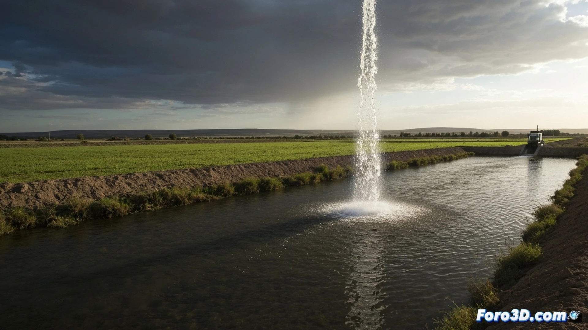 large-scale fog harvesting mesh structure in arid desert, water droplets violently releasing from saturated mesh during detachment event, sudden cascade of water crashing onto dry cracked ground below, drainage overflow spilling from collection troughs, technical engineering visualization, cross-section showing mesh fibers and droplet accumulation failure, dramatic backlighting through fog, realistic material textures on nylon mesh and metal supports, photorealistic architectural render, cinematic action shot capturing the moment of release