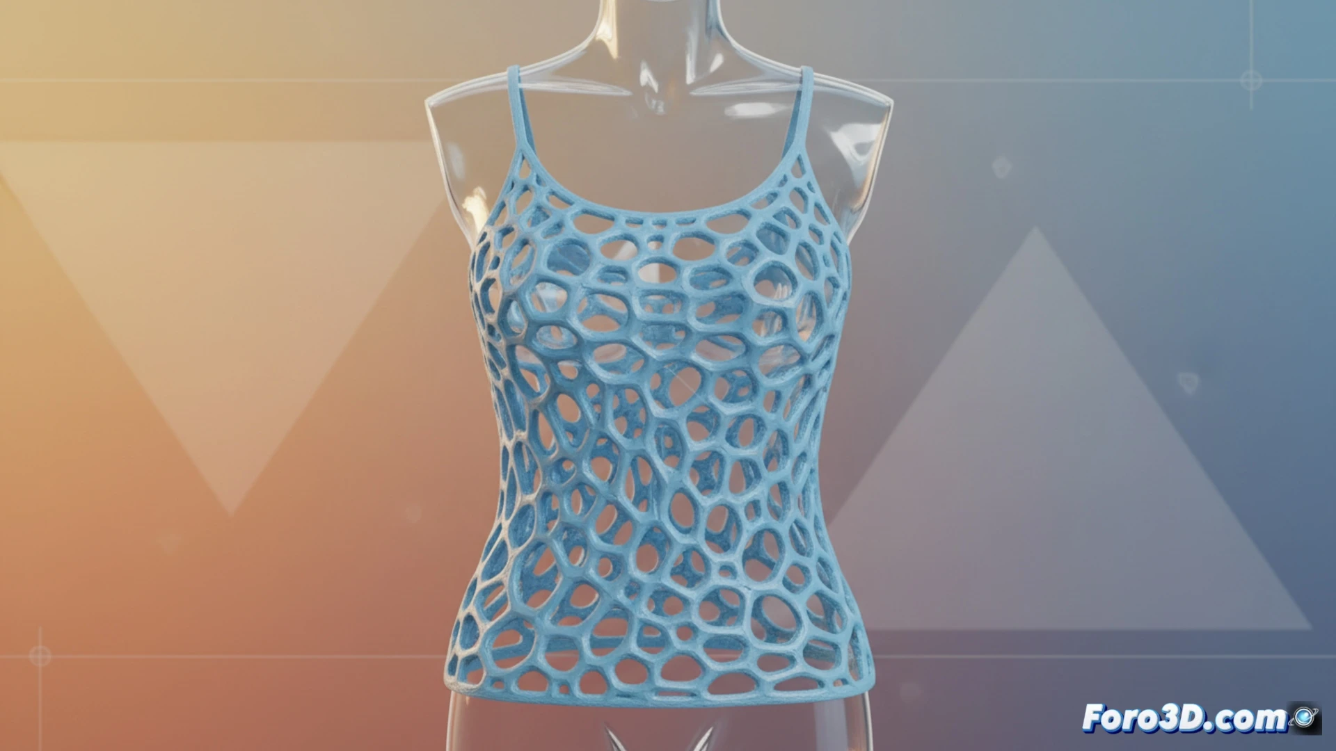 Patrón Voronoi en malla textil 3D para camisola de verano transpirable, diseño paramétrico en Blender