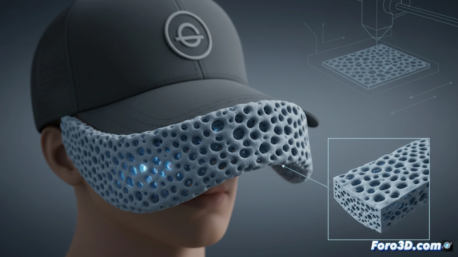 Separador de sudor flexible impreso en 3D para gorra, diseño curvo en espuma de baja densidad sin soportes