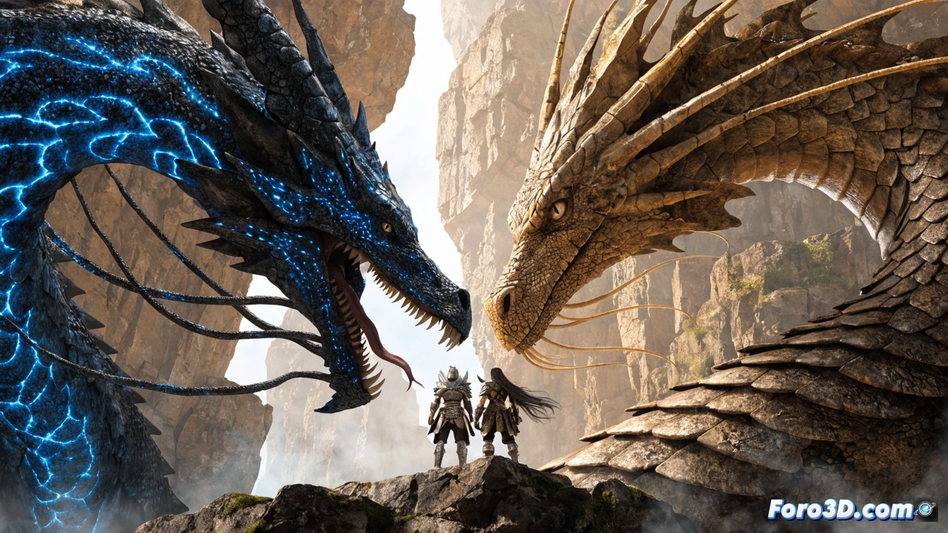 Dragon´s Dogma 2 game world, a massive dragon collapsing into glowing blue dust particles mid-flight, defeated by an Arisen wielding a glowing sword, while a UI overlay shows a skill slot expanding from 4 to 6 slots with a glowing plus icon, background reveals a dark rocky cavern with new dungeon entrance marked by ancient runes, cinematic fantasy action scene, particles of plague dissipating into clean light, technical upgrade visualization, dramatic lighting casting long shadows from the dragon corpse, photorealistic dark fantasy render, high contrast between the dark cavern and luminous magical effects