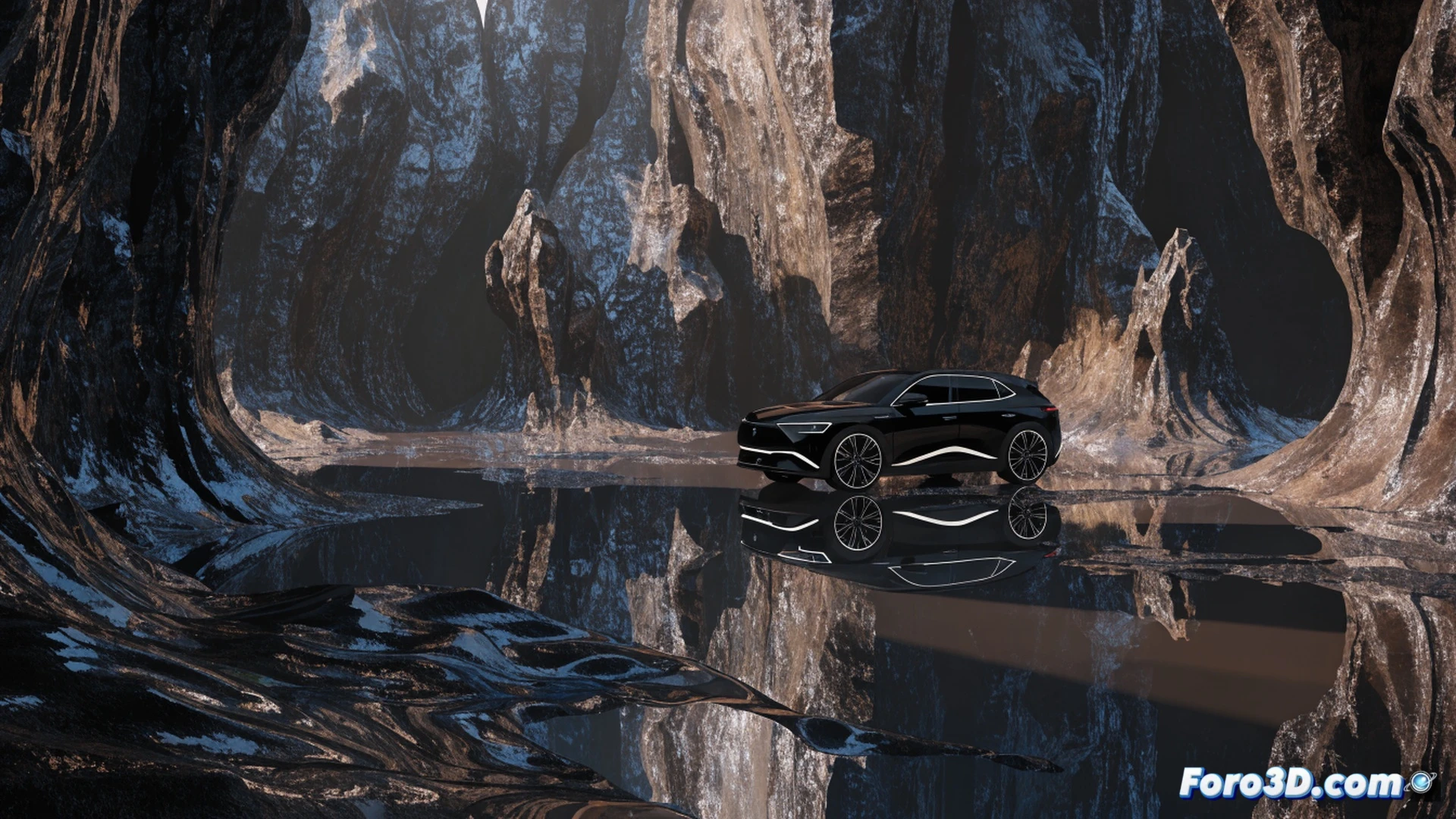 DS Nº7 E-Tense SUV eléctrico en túnel de viento mostrando flujo aerodinámico sobre carrocería, líneas de aire iluminadas deslizándose desde el frontal hasta la zaga, batería de alto voltaje expuesta bajo el chasis durante prueba de eficiencia, ingeniero analizando datos de autonomía en tableta técnica, luces de laboratorio frías, renderizado fotorealista de estudio automotriz, detalles de suspensión y neumáticos de baja resistencia, visualización de ingeniería cinematográfica