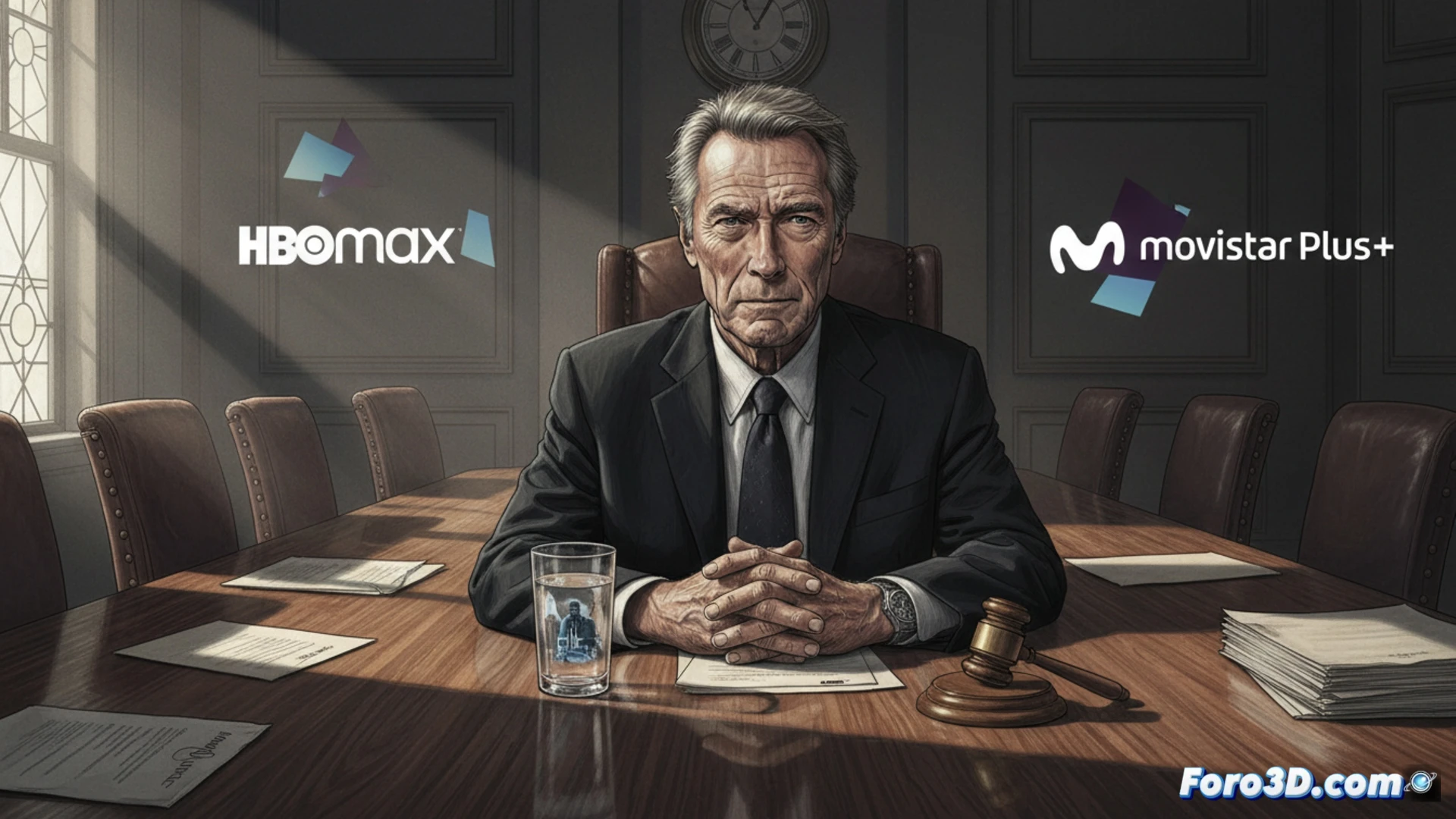 cinematic courtroom scene, middle-aged juror's hands gripping wooden bench, sweat on forehead, reflection of gavel in polished table surface, jury box with leather chairs, legal documents and pen scattered, dramatic shadow from venetian blinds across face, photorealistic technical illustration, tense atmosphere, deep focus on dilemma moment, noir lighting, wood grain textures, vintage court architecture, 4K cinematic render