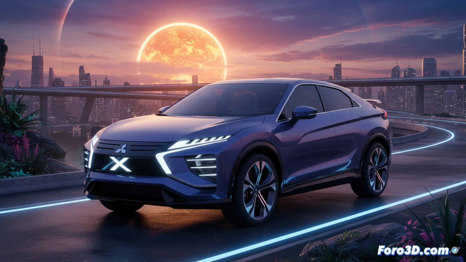 electric crossover SUV chassis platform being assembled in automated factory, robotic arms welding battery pack housing under vehicle floor, glowing blue high-voltage cables connecting to dual electric motors, aerodynamic smooth underbody paneling being installed, suspension struts with orange coil springs visible during assembly, cinematic engineering visualization, clean white factory lighting, sparks from welding process, metallic silver body panels floating above chassis, holographic efficiency data projected onto floor, photorealistic technical illustration, ultra-detailed mechanical components