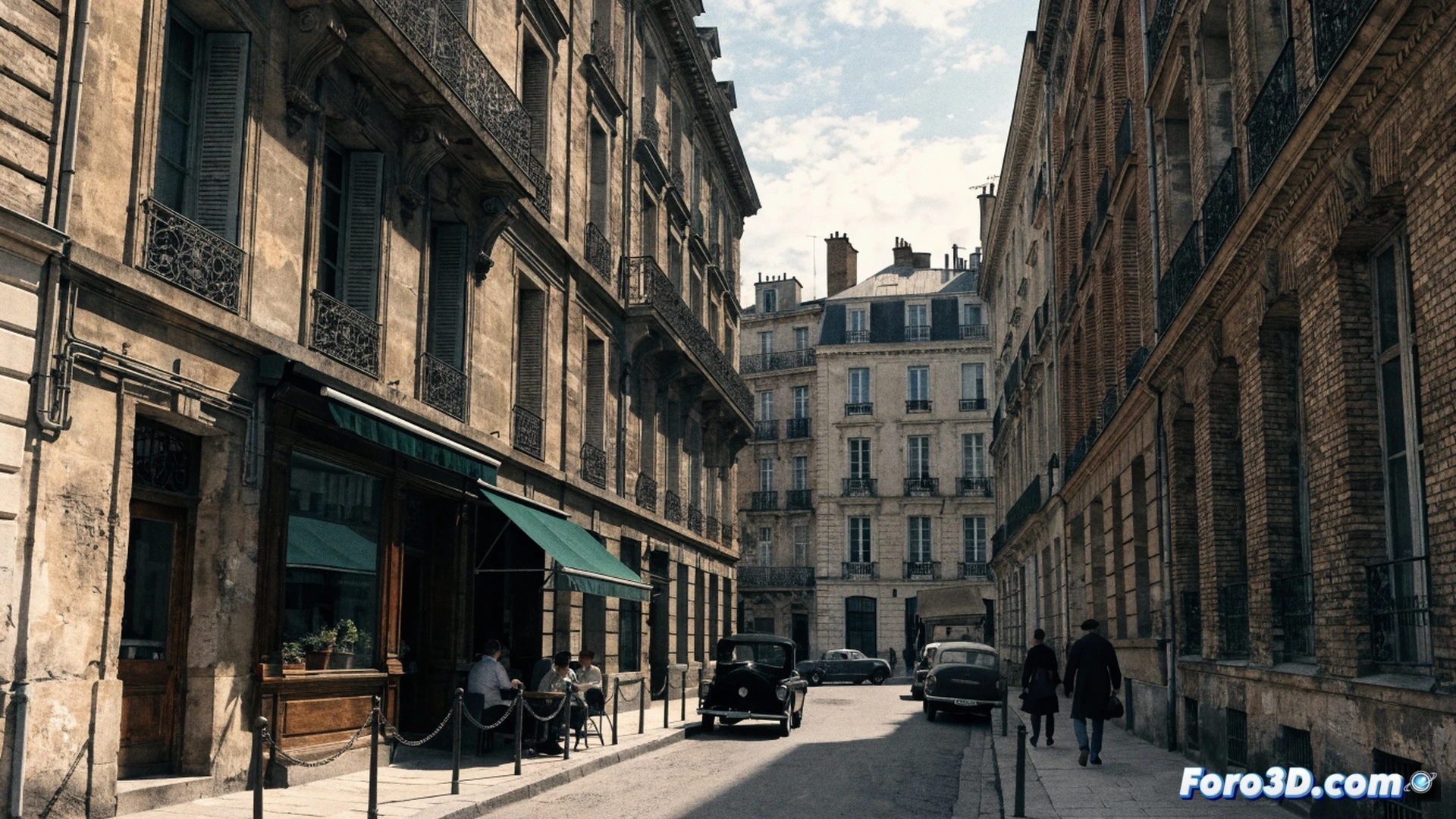 Cinematic photorealistic scene of a digital restoration workstation, a VFX artist using a stylus on a graphics tablet while removing a modern satellite dish from a 1950s Parisian rooftop on a high-resolution monitor, surrounding software interface showing layer masks and timeline, vintage cobblestone street visible through the window, soft diffused daylight illuminating the workspace, technical illustration style, ultra-detailed textures of old brick and plaster, subtle glow from the screen casting blue light on the artist’s hands, demonstrating the invisible process of historical correction during post-production.