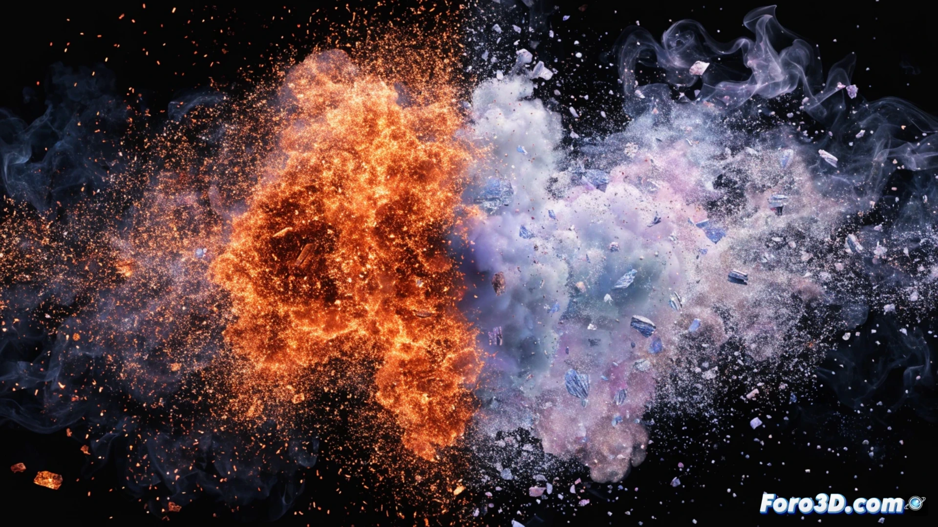 Simulación de partículas extinguiéndose con humo y chispas en desvanecimiento natural, VFX realista