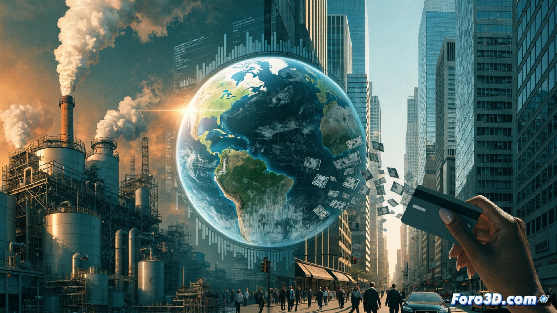 cinematic photorealistic scene of a glass office tower interior during a heatwave, office workers sweating at desks while a giant corporate executive in a suit adjusts a thermostat locked behind a glass panel, outside a government building releases steam from air conditioning vents while solar panels on the roof remain unplugged, shattered asphalt road visible through window, heatwave distortion waves in air, financial charts on screens showing rising food prices, dramatic contrast between cool blue executive zone and warm orange worker area, ultra-detailed architectural glass reflections, technical visualization of thermal inequality