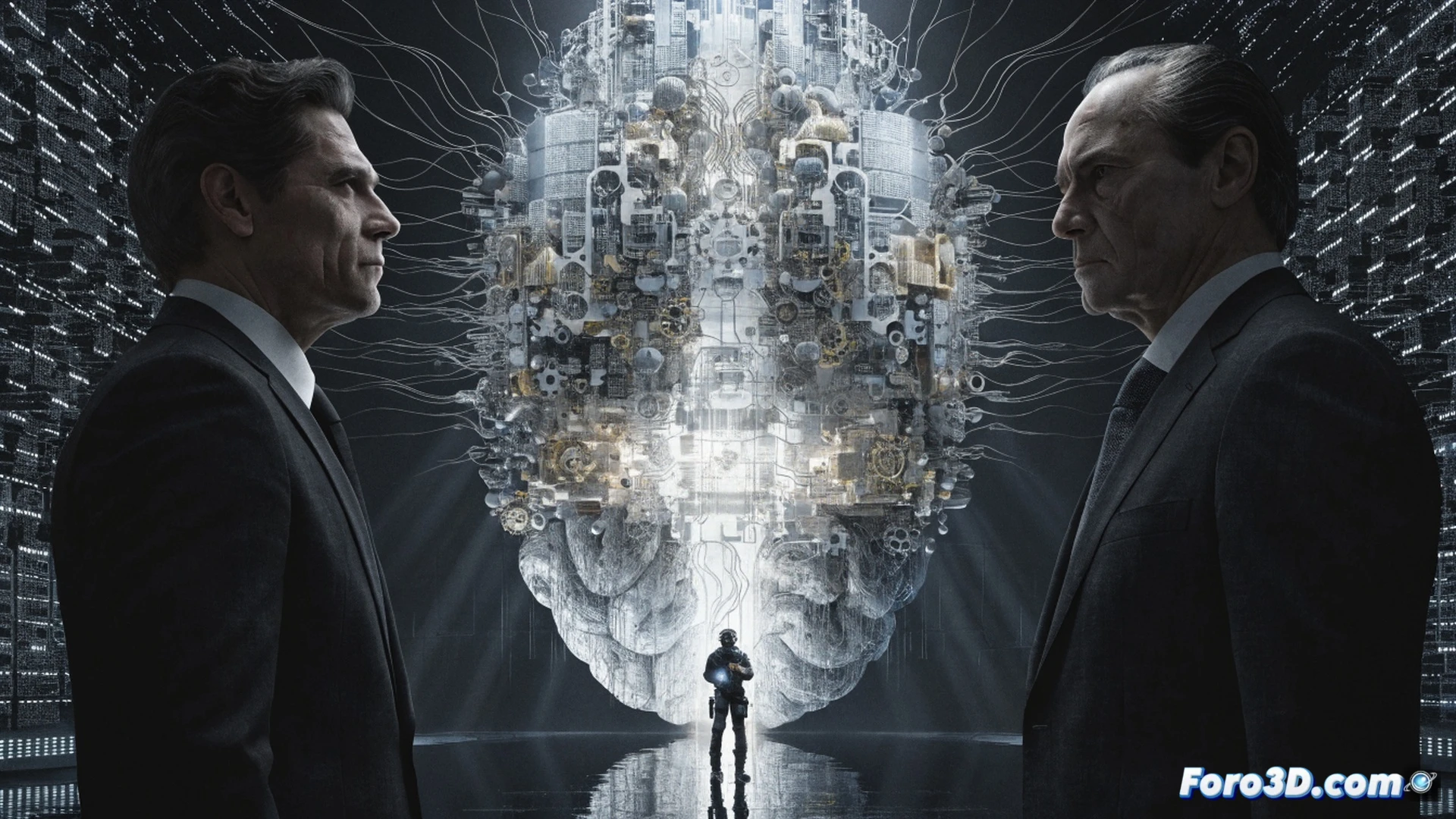 A dimly lit FBI surveillance room, a holographic neural network map glowing above a central console, an agent's hand pressing a button labeled DECOY OPERATION ACTIVE, while on multiple screens a shadowy figure labeled Kyle Craig watches from behind a reflection, cinematic crime thriller visualization, photorealistic technical illustration, dark blue and red ambient lighting, tension visible in the agent's posture, scattered case files and forensic tools on the desk, ultra-detailed facial features under dramatic shadows, high-contrast noir aesthetic, realistic hardware interfaces and data streams.