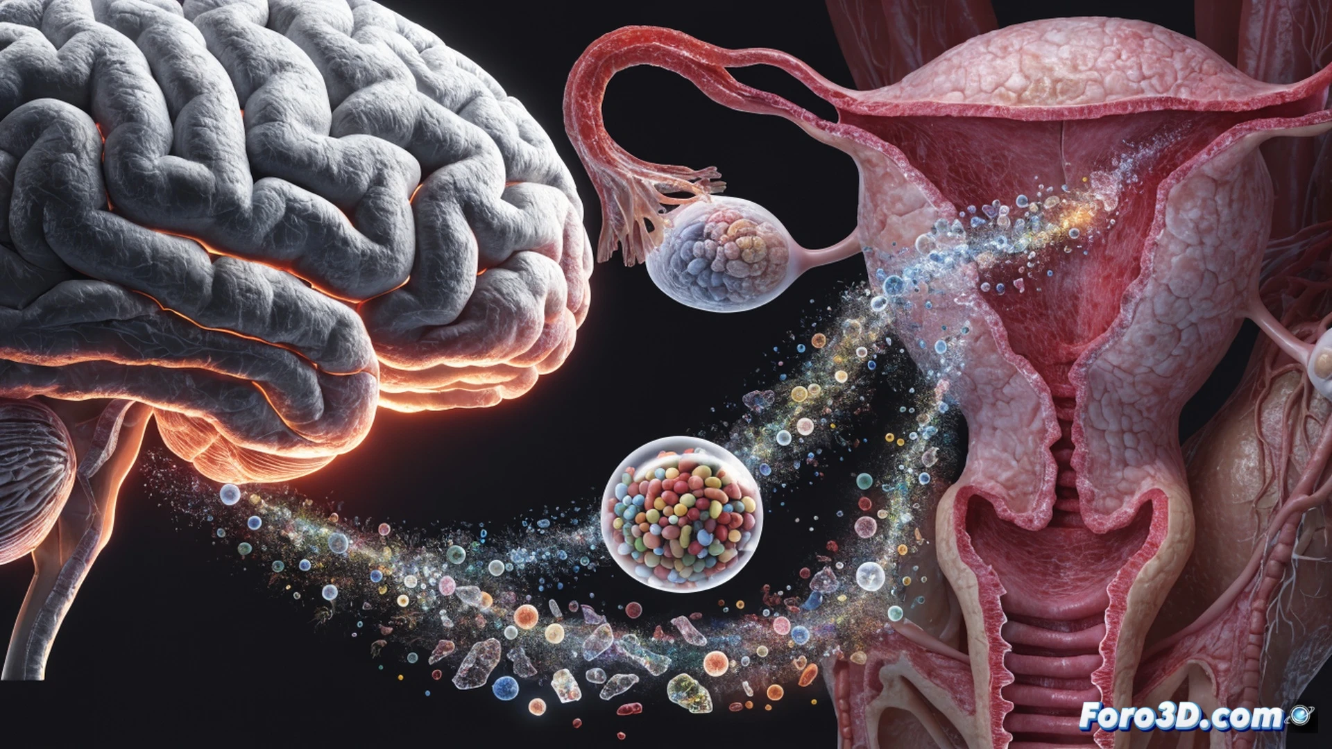 photomicrography of a human brain cross-section with glowing neural pathways, a translucent menstrual cycle phase indicator overlay showing estrogen fluctuation, a tablet dissolving unevenly near the blood-brain barrier while a digital pill counter shows variable dosage absorption, soft blue and pink holographic data streams demonstrating pharmacokinetic variability, cinematic medical illustration style, hyperdetailed synaptic structures, volumetric lighting through brain tissue, realistic cellular textures, technical scientific visualization