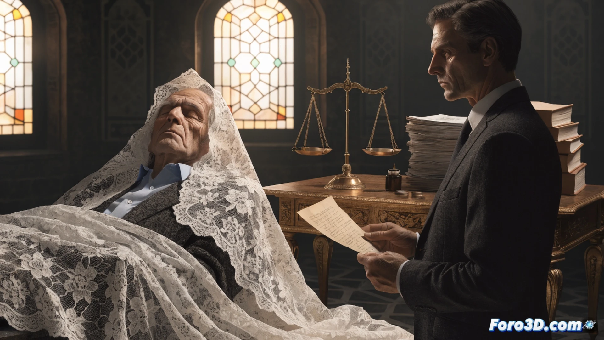 photorealistic scene of an open inheritance document and calculator on a wooden desk, a grieving family member holding a pen while reviewing tax forms, a stack of funeral bills and legal papers beside a smartphone showing a life insurance app, soft dramatic lighting from a desk lamp casting shadows, financial planning tools and a notepad with budget figures visible, cinematic technical illustration, realistic textures of paper and wood, tense atmosphere of financial burden