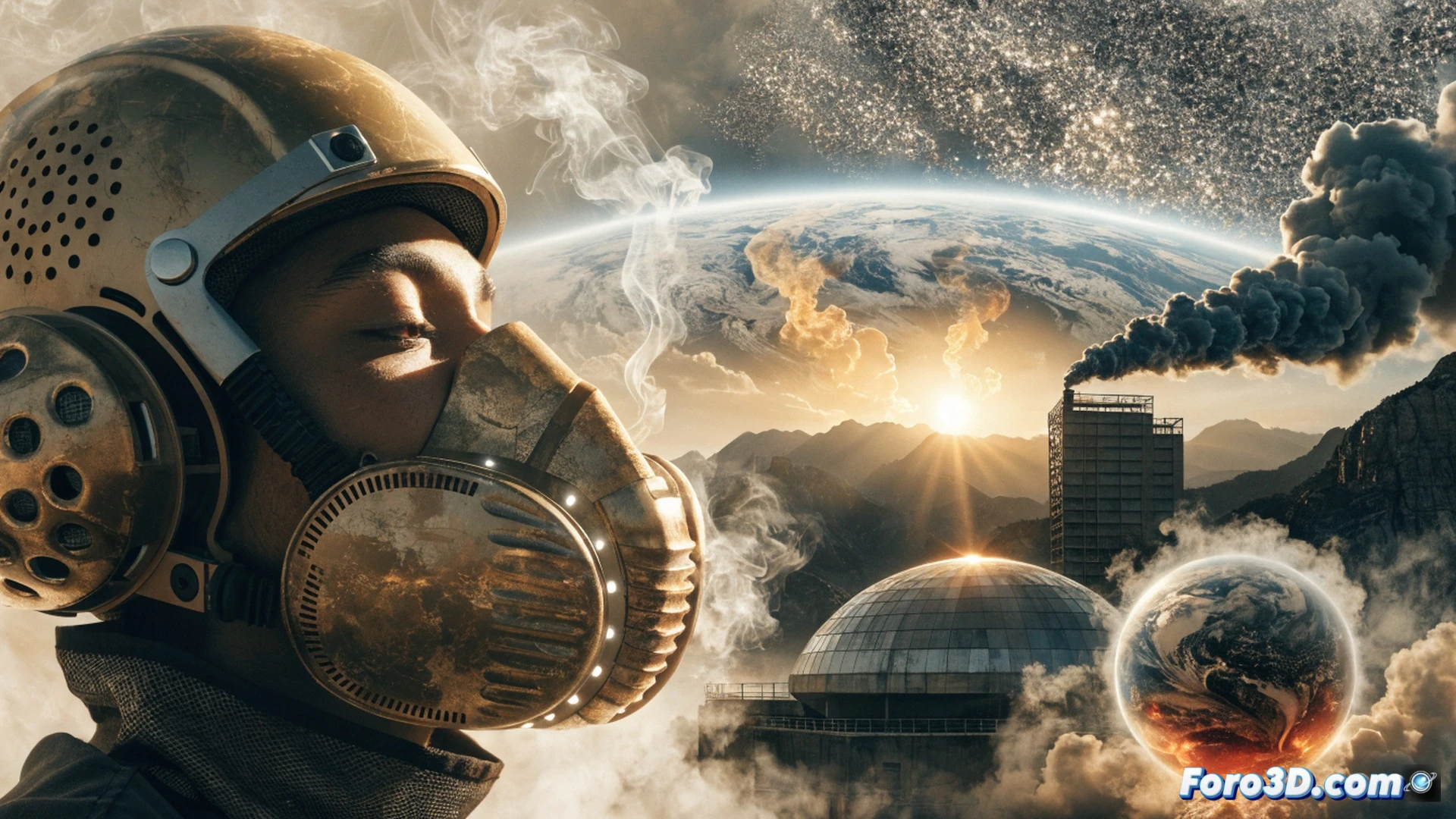 two overlapping atmospheric layers in cross-section, upper layer showing bright white sulfur aerosol particles reflecting sunlight back into space with arrow trajectories, lower layer revealing dark industrial smokestacks emitting less smoke now while the Earth surface below glows red with heat waves, a clear contrast between clean air above and overheating planet below, technical illustration style, photorealistic environmental science visualization, glowing thermal gradient from blue to red, detailed particulate matter dispersion, cinematic lighting with dramatic shadowing, ultra-detailed atmospheric physics render