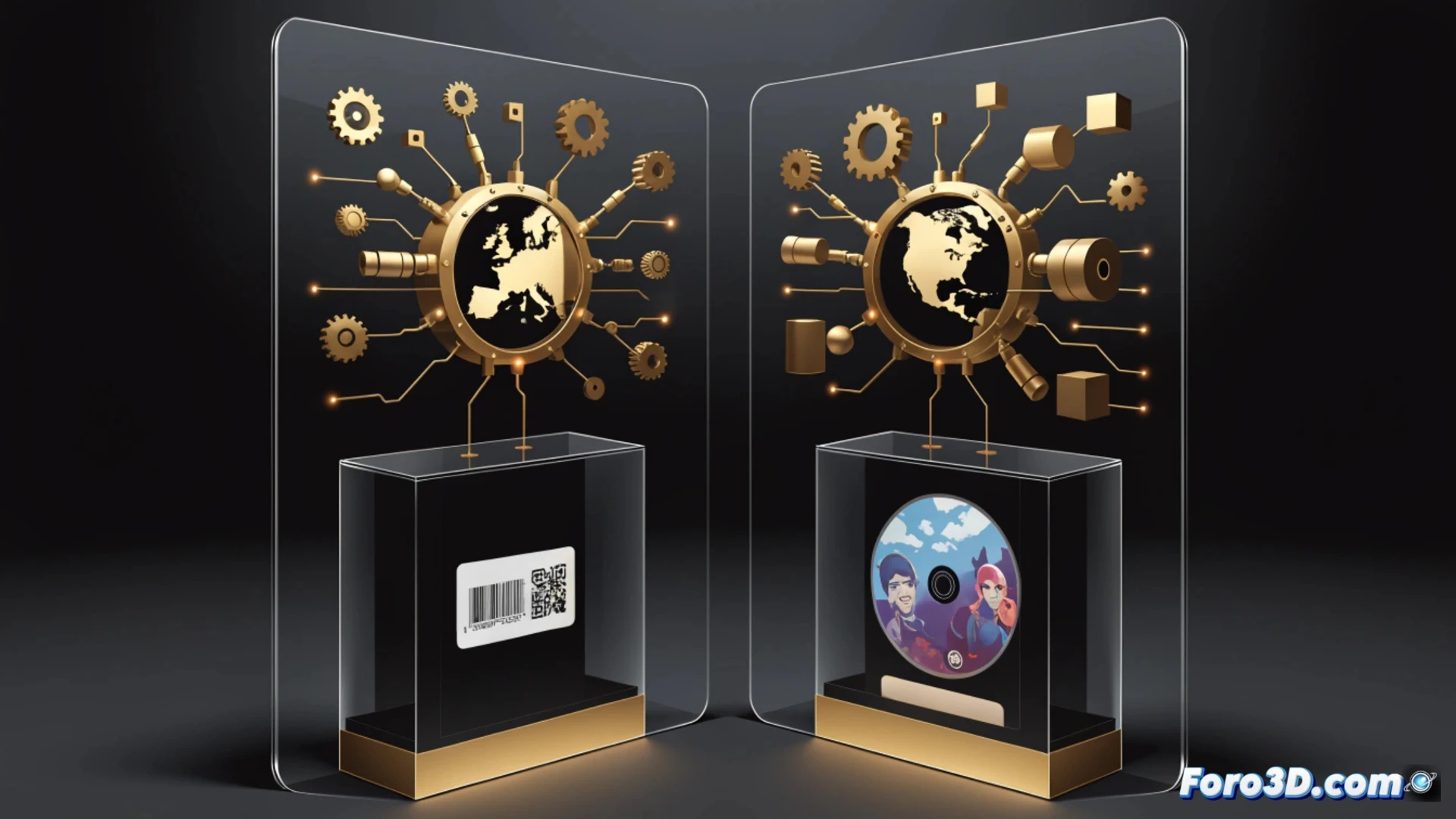 European video game retail counter, two identical game boxes side by side, USA version showing a full physical disc inside, EU version showing an empty disc tray with a download code card, customer examining the EU box with disappointment, store clerk gesturing apologetically, security tags on both boxes, barcode scanners and payment terminals visible, cinematic product comparison scene, dramatic lighting highlighting the contrast, realistic retail environment, photorealistic technical illustration, medium shot focusing on the open boxes, consumer rights violation concept, sharp focus on the missing disc