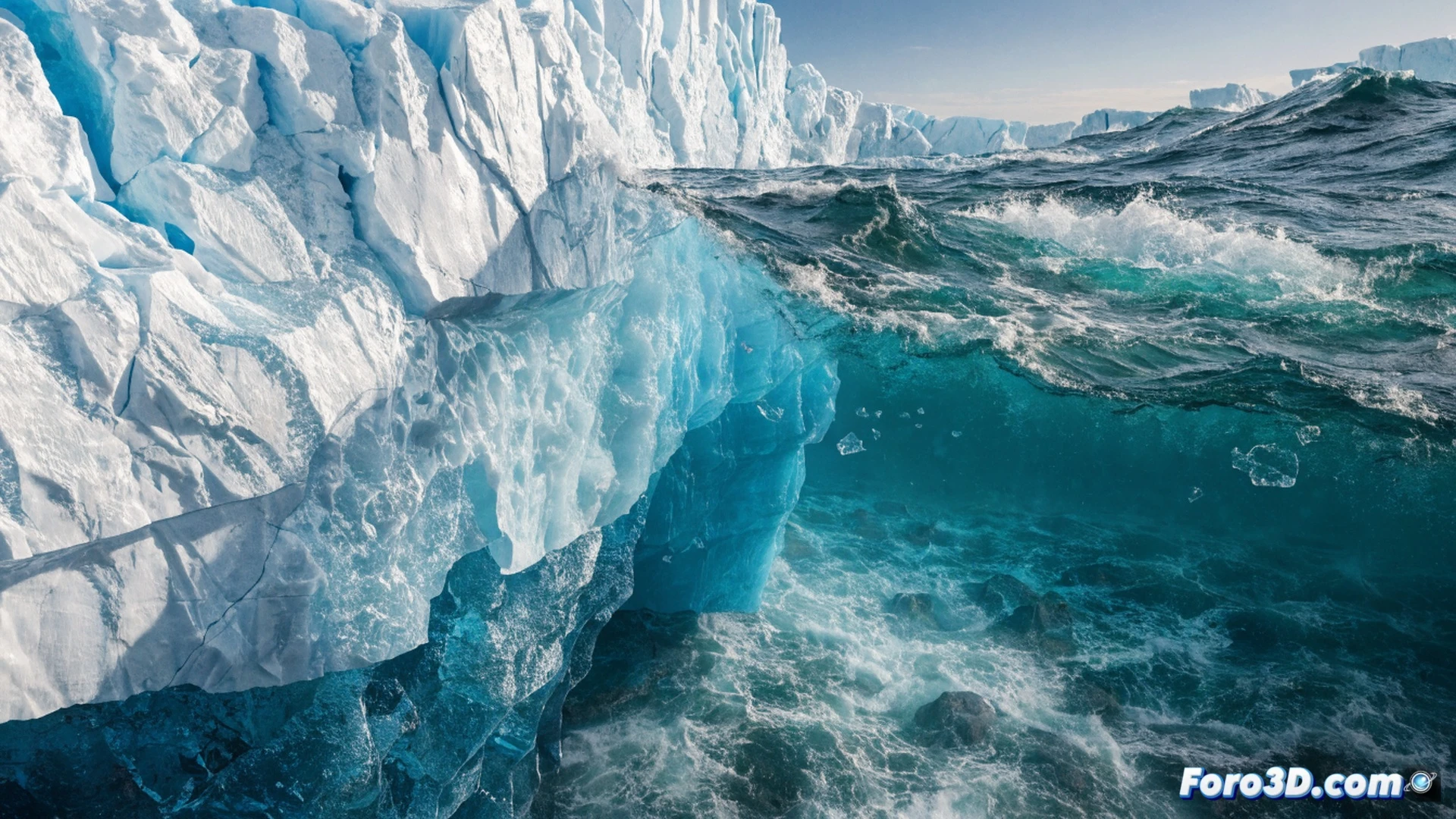 Southern Greenland coastline during anomalous cooling event, AMOC current weakening visualization, icebergs drifting in unusually cold blue water while warm Gulf Stream currents visibly recede offshore, scientists analyzing ocean temperature data on monitors aboard a research vessel, glowing red and blue thermal mapping overlay on water surface, dramatic storm clouds gathering over frozen terrain, cinematic photorealistic technical illustration, ultra-detailed oceanographic instruments, cold atmospheric haze, precise scientific visualization style