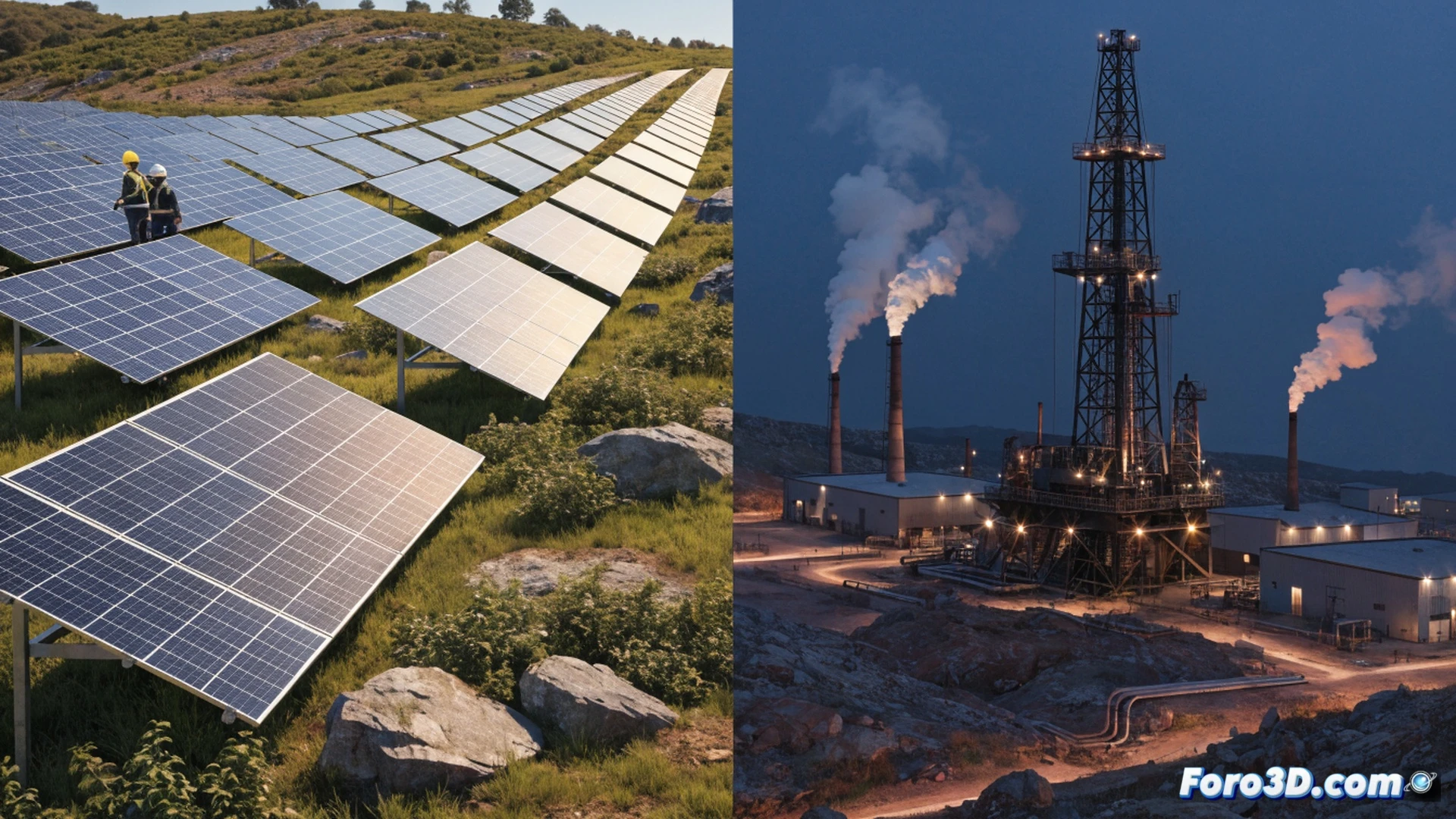 Aerial view of a gleaming solar panel array in a wealthy country, while a massive oil pipeline is being constructed in a distant developing nation visible on a split-screen monitor, engineers in clean suits monitoring green energy metrics on holographic dashboards while smoke rises from foreign drilling sites on a live satellite feed, photorealistic technical illustration, cinematic lighting, contrasting clean white solar panels with dark industrial machinery, data streams showing carbon offset numbers flickering with red warning indicators, hyper-detailed environmental engineering visualization