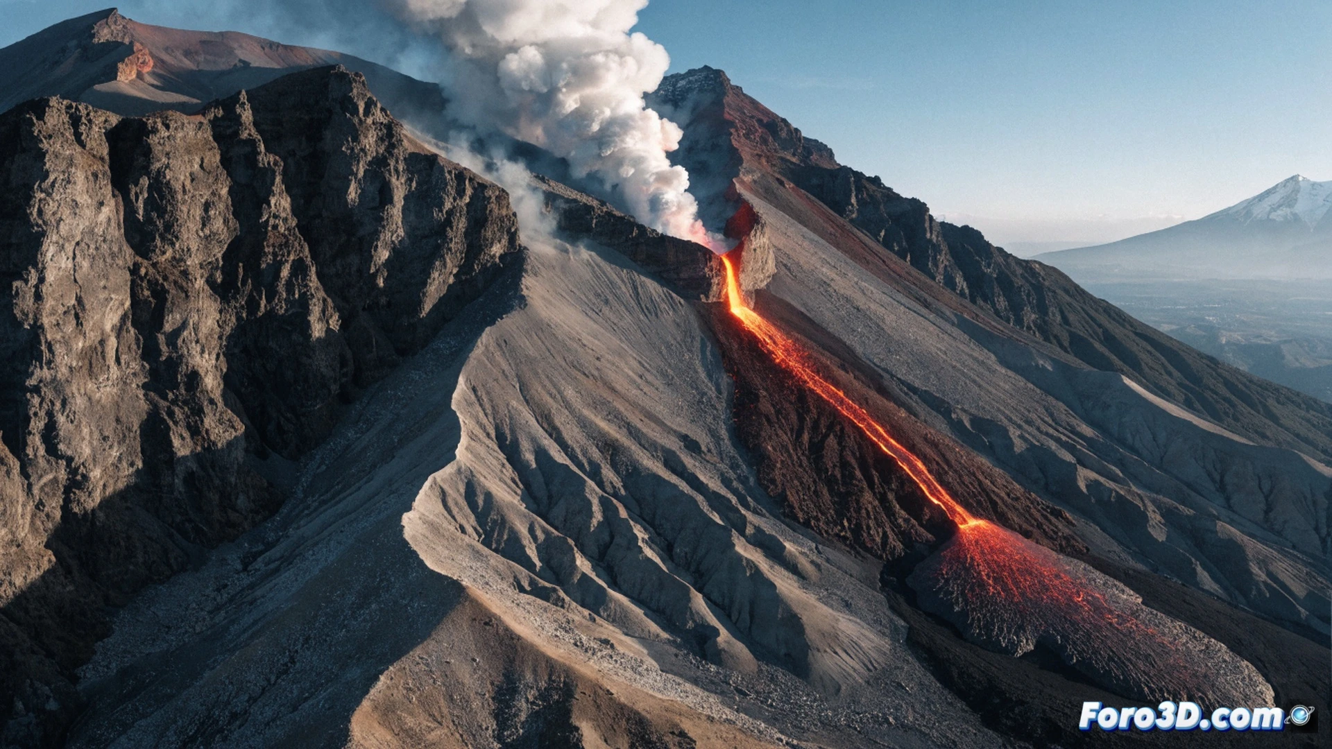 Etna volcán en erupción nocturna, colada de lava brillante descendiendo por la ladera nevada a 2800 metros, ceniza volcánica elevándose en columna vertical mientras afecta el tráfico aéreo con un avión desviándose en el cielo, estación de monitoreo sísmico en primer plano mostrando sensores y antena parabólica, equipo científico portátil con pantalla digital de datos sísmicos, paisaje siciliano al fondo, estilo cinematográfico fotorrealista, iluminación dramática con resplandor anaranjado de lava contrastando con cielo oscuro, texturas de roca volcánica y ceniza, detalles técnicos de instrumentación geológica, acción visible de flujo lento de lava y dispersión de partículas