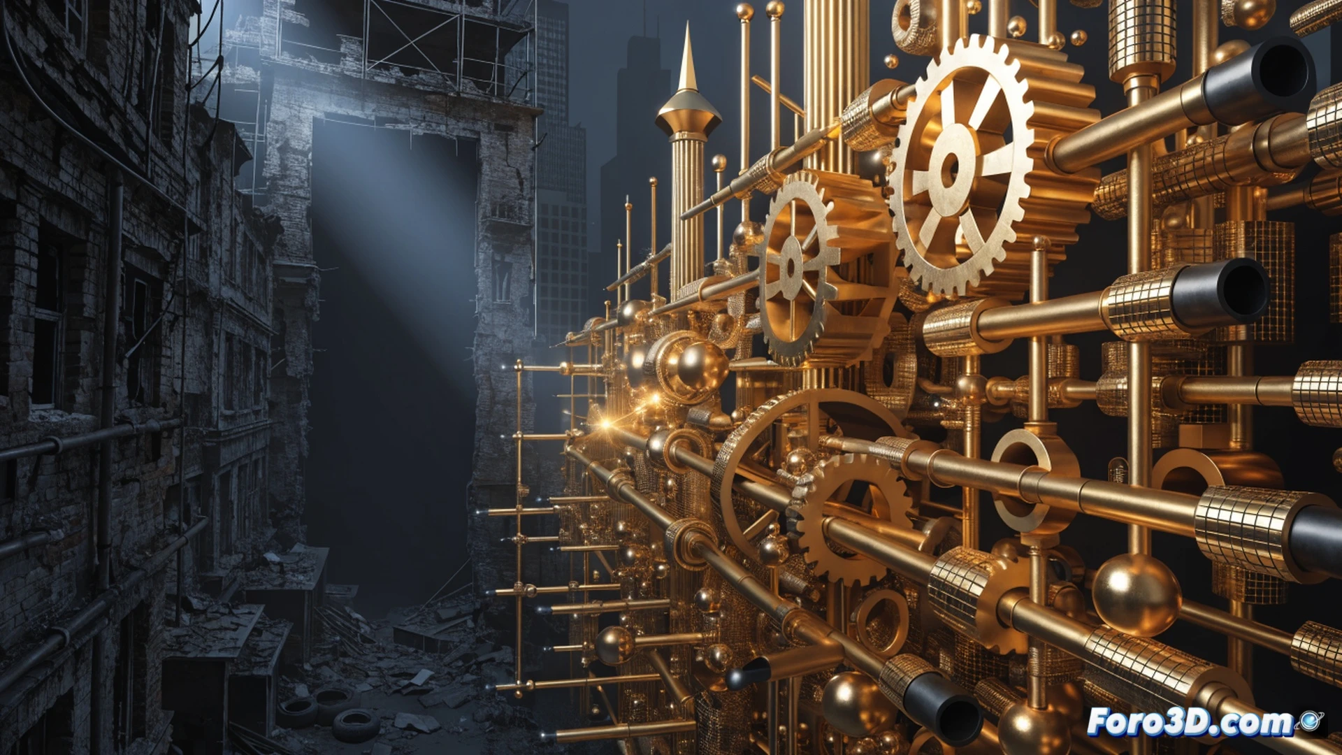 Photorealistic cinematic scene of a cracked marble pedestal labeled with fading golden letters NEOLIBERALISM, crumbling under the weight of a massive transparent piggy bank filled with gold coins and tax documents, while a crowd of silhouetted citizens watches from behind a rusted iron fence, their hands pressing against the bars, a single broken gear and a rusty balance scale lie on the ground in the foreground, dramatic low-angle shot, volumetric lighting, dust particles floating in the air, dark storm clouds overhead, ultra-detailed textures, industrial decay atmosphere, photorealistic technical illustration