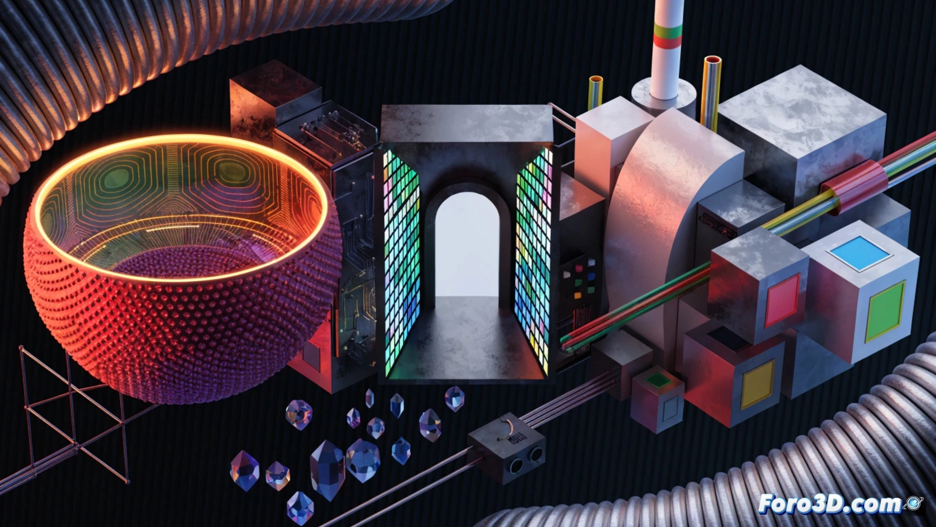 isometric technical illustration of a digital export hub interface, small business owner standing at a holographic control panel while navigating a globe map with glowing trade routes, floating icons representing advisory services, training modules, and international contact networks, data streams merging into a single central portal, minimalist white workspace with blue and orange accent lighting, clean futuristic UI elements, photorealistic render, top-down angled view showing hand interacting with touch interface