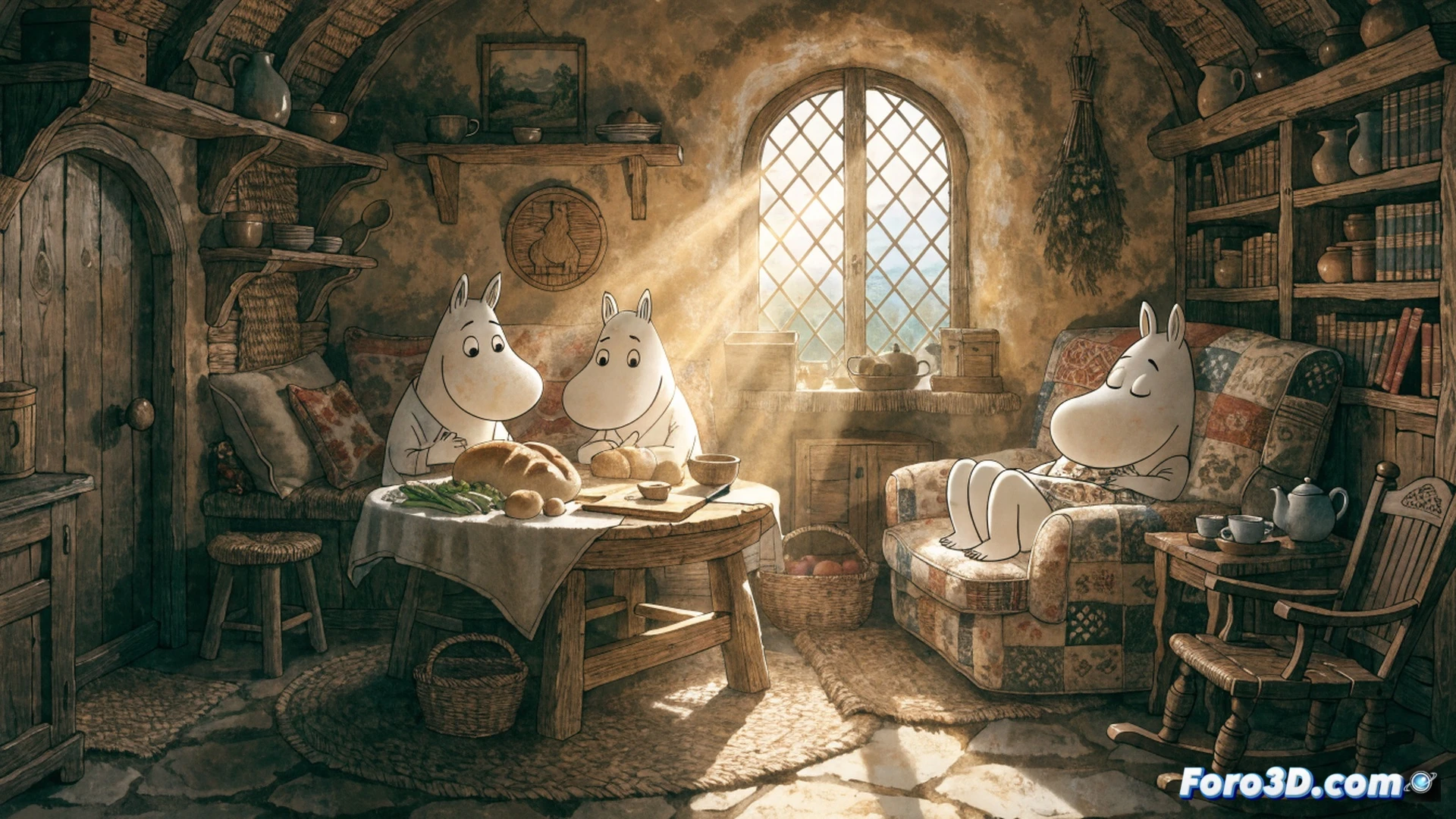 Tove Jansson sketching Bilbo Baggins at a wooden desk, ink bottle open, charcoal pencil mid-stroke on a page showing a round door in a hillside, a half-finished Moomin character faintly erased in the background, warm lamplight illuminating her hand and the illustration, technical art studio scene with drafting tools, paper texture visible, cinematic documentary style, soft golden shadows, photorealistic detail on pencil tip and ink spill, nostalgic workshop atmosphere, demonstrating the creation process of the illustrated edition.
