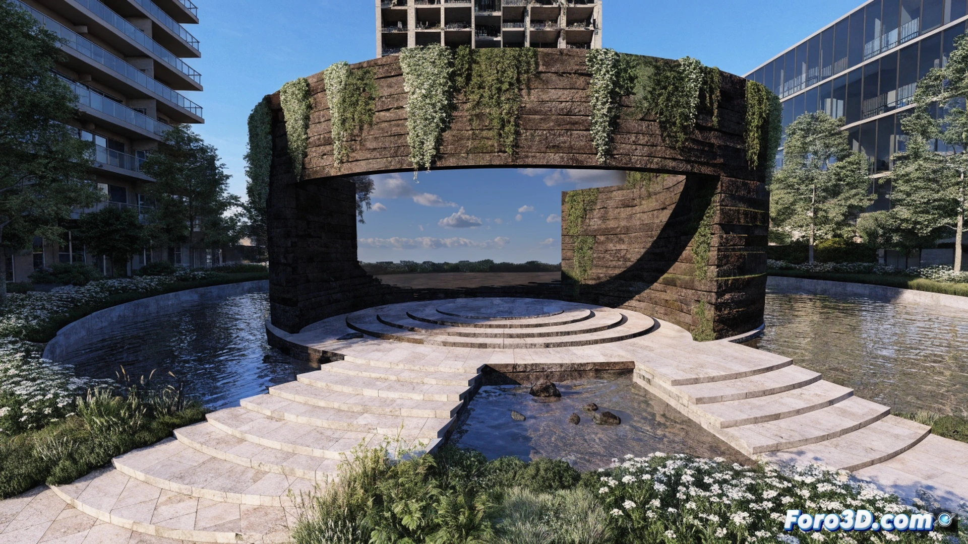 architectural memorial design process, architects and survivors gathered around a large wooden table studying a scale model of a garden memorial with flowing water channels and native trees, hands pointing at engraved stone pathways, digital tablets showing landscape simulations, soft morning light through floor-to-ceiling windows, photorealistic architectural visualization, detailed topographic relief on the model, tiny human figures for scale, reflective water surface in miniature, green foliage texture, engineering blueprint overlays on transparent screens, collaborative decision-making atmosphere, warm natural materials, wooden model base, precise miniature trees and stones, dramatic shadows from overhead skylight, ultra-realistic textures, cinematic lens flare