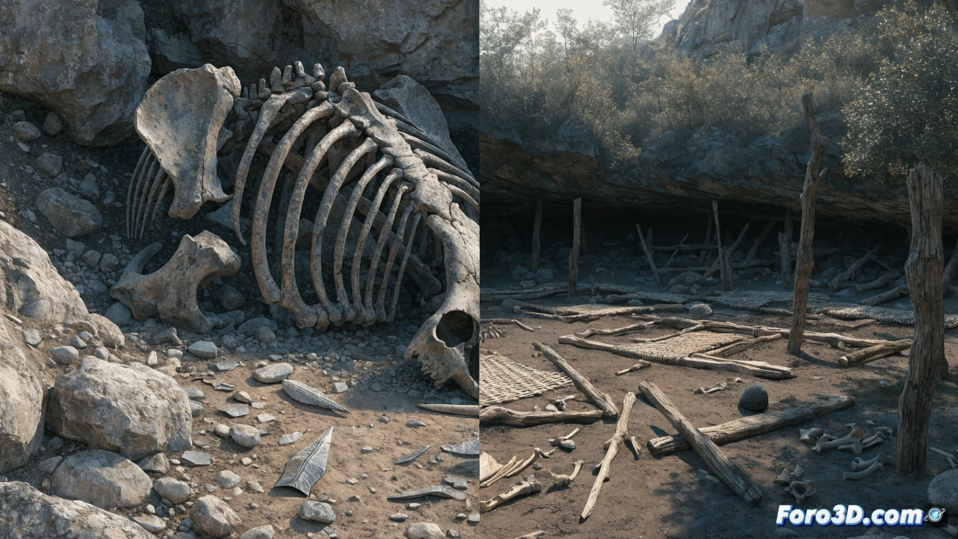arqueólogos excavando en el sitio de Monte Verde, capas de sedimento estratificado expuestas, puntas de lanza Clovis rotas y enterradas bajo herramientas de piedra más antiguas, datación por carbono en proceso con muestras etiquetadas, mapa de América del Sur con marcadores de sitios pre-Clovis, luz natural de atardecer iluminando el yacimiento, texturas de tierra húmeda y artefactos desgastados, estilo cinematográfico documental, alta definición realista, composición dramática con profundidad de campo