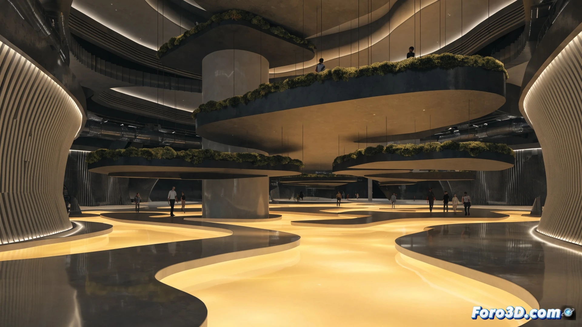 photorealistic museum interior transformation, warm glowing floor panels radiating light upward like underfloor heating, dissolving marble staircase fading into translucent particles, diverse visitors walking barefoot on illuminated tiles while touching interactive art displays, holographic artworks floating at waist level blending with everyday benches and plants, technical engineering visualization showing cross-section of radiant floor system with copper tubing and smart sensors beneath glass surface, cinematic lighting with soft golden rays from floor, ultra-detailed architectural render, modern minimalist design with warm wood and white walls, people of all ages engaging with art naturally during daily routine, motion blur on walking figures, glowing heat-map effect on floor surface, photorealistic technical illustration